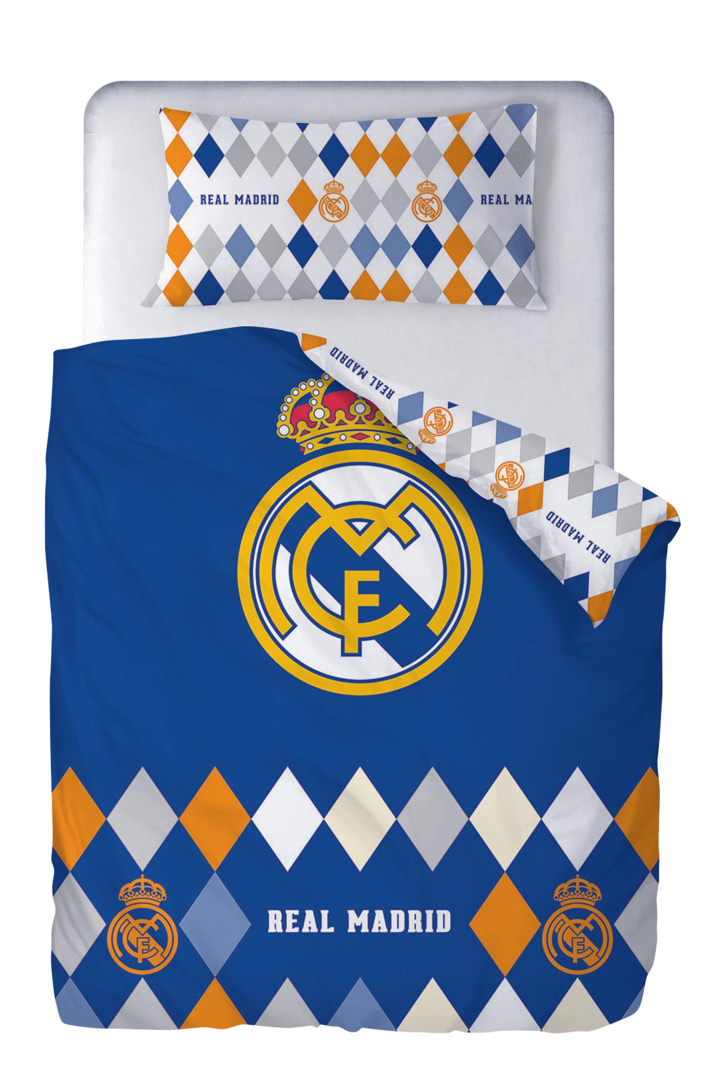 Real Madrid CF - Funda Nórdica Rombos Cama 90 cm. (2 Piezas)