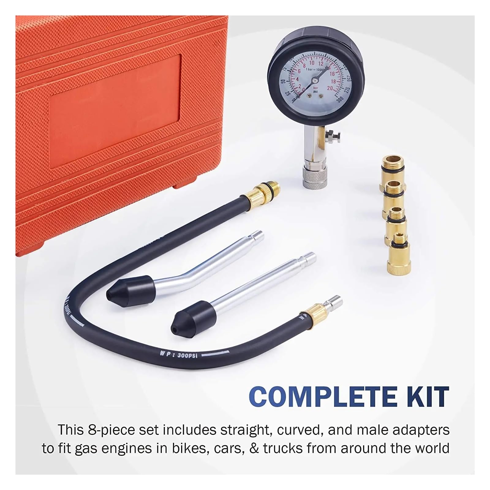 Manometro, Kit for tester di compressione del cilindro del motore da 8 pezzi Kit for test a pressione del motore a gas di compressione del cilindro a strumentazione for strumenti automobilistici
