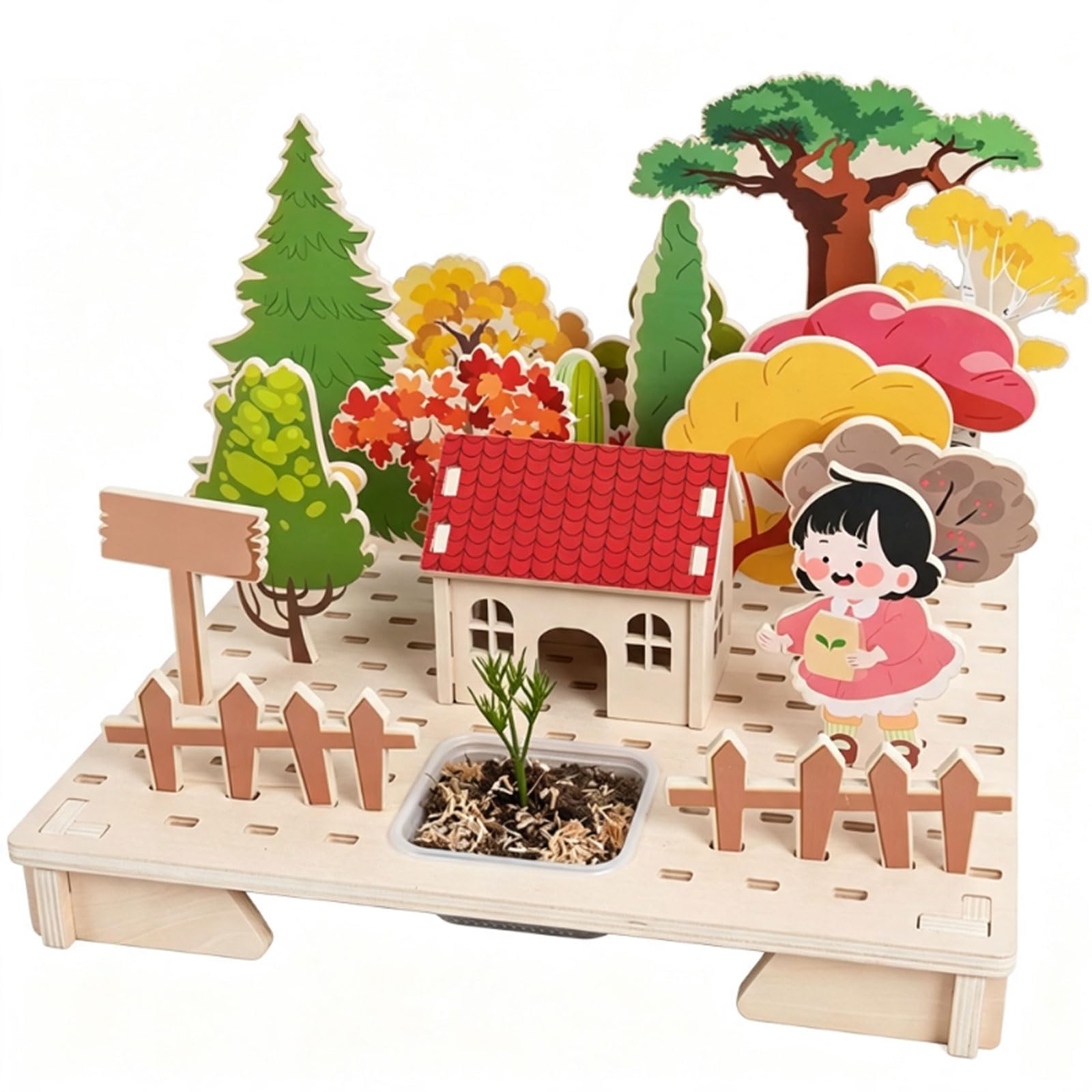 Kit di Puzzle 3D in Legno Fai-da-Te Cortile Montessori | Gioiello di Osservazione della Crescita delle Piante per Bambini, Set di Gioco Creativo Costruisci il Tuo Giardino