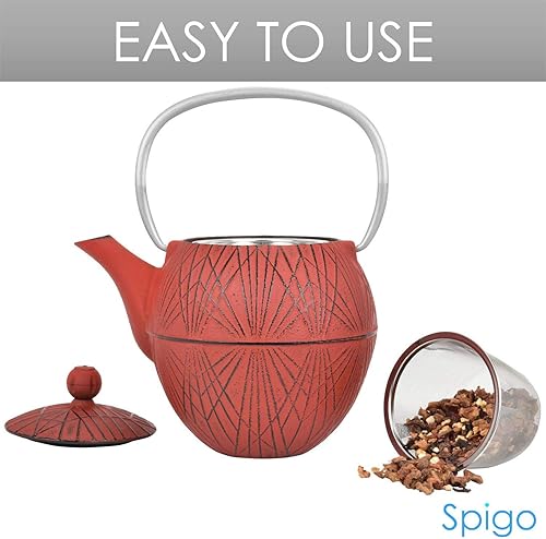 Miniatura 2 de Hakone - Tetera esmaltada de hierro fundido con infusor inoxidable, color rojo, 33 onzas