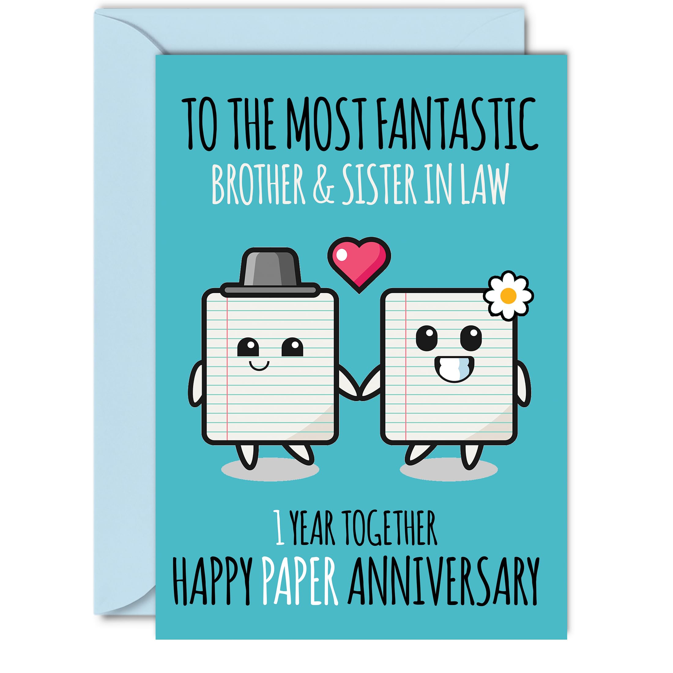 Cute Paper Anniversary Card for Brother & Sister In Law - 1 Year Together - Happy 1st Wedding Anniversary Cards for Sister In Law Brother, A5 Greeting Cards Anniversaries