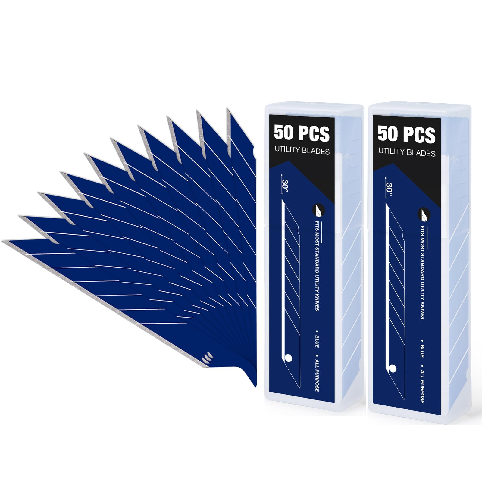 Gomake 9mm Utility Knife Replacement Blades,30 Degree Snap Off Carbon Steel Knife Blades for Retractable Cutting Knives, Hobby, Craft, Box Cutter 100PCS (Blue)