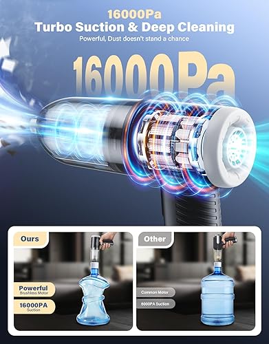 Miniatura 2 de Aspiradora portátil inalámbrica para automóvil, 16000 Pa, mini aspiradora de mano de alta potencia con el mejor motor de succión sin escobillas, 4