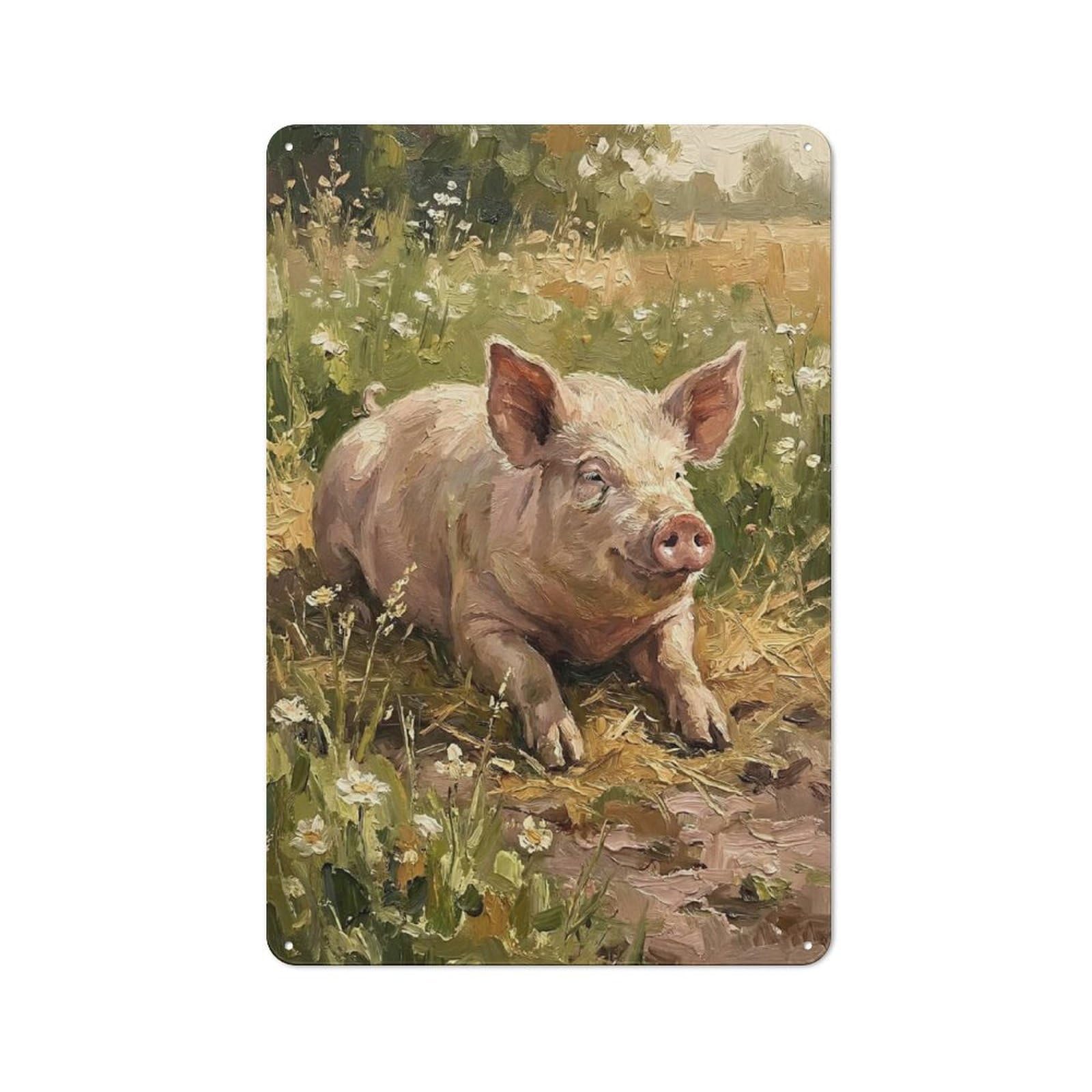 Junmoney Style-1 Retro Retro Metal Sign 30X20cm Featuring Piglet In A Field Of Daisies, Garage Wall Decor For Garage, Hobby Room, Office Or Man Cave