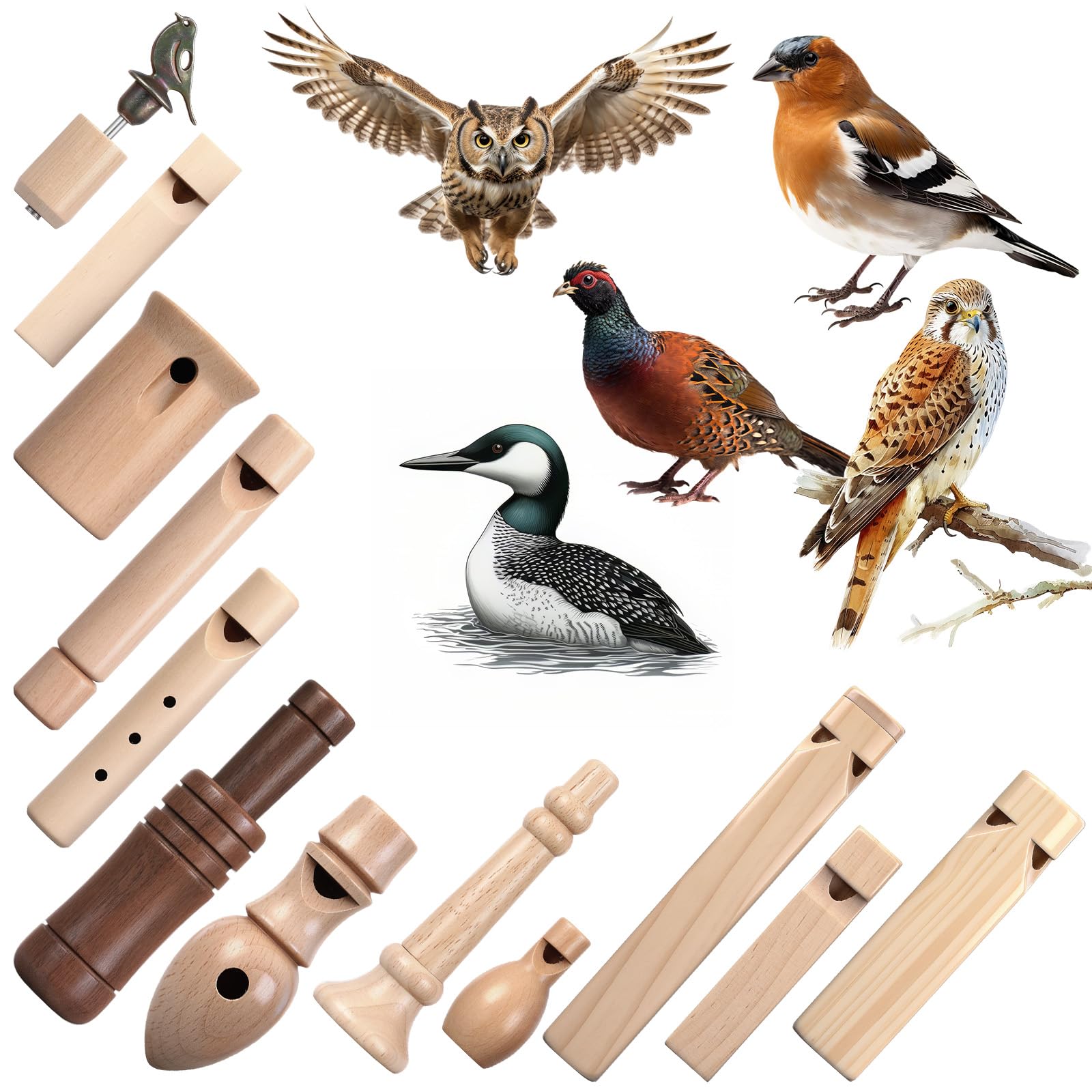 Photo 1 of Shappy 12 Pcs Wooden Bird Call Set Handmade Bird Call Gifts for Birdwatchers, Nature Lovers, Outdoor Exploration Activities Camping Trips Realistic Sounding Whistle