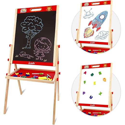 Wudly Wooden Kids Easel Board 2-in-1