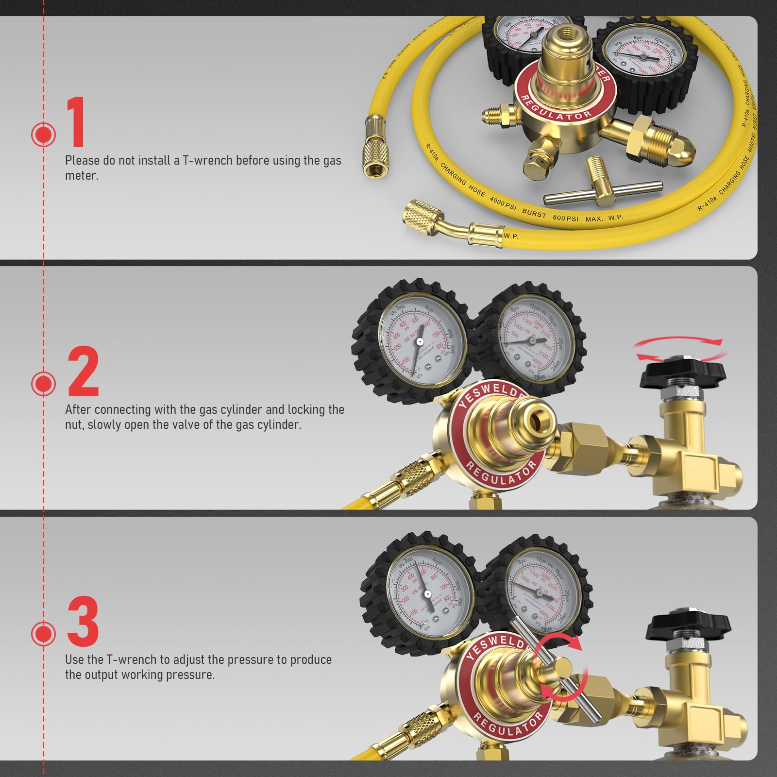 YESWELDER Nitrogen Regulator - 0-800 & 0-4000 PSI -4