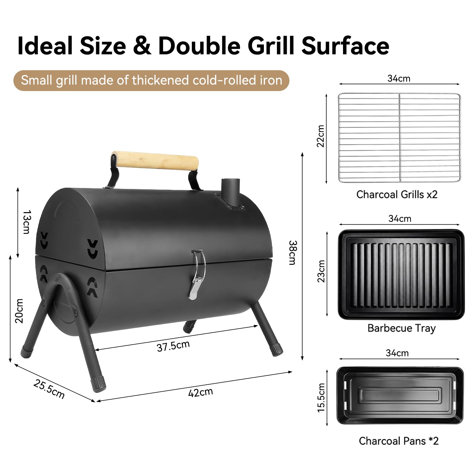 Barbecue au charbon de bois Petit Grill Pliable Double Surface de Cuisson BBQ Mini Grill en Valise avec Couvercle Grill de Table Portable pour Camping en Plein Air, Balcon et Pique-Nique