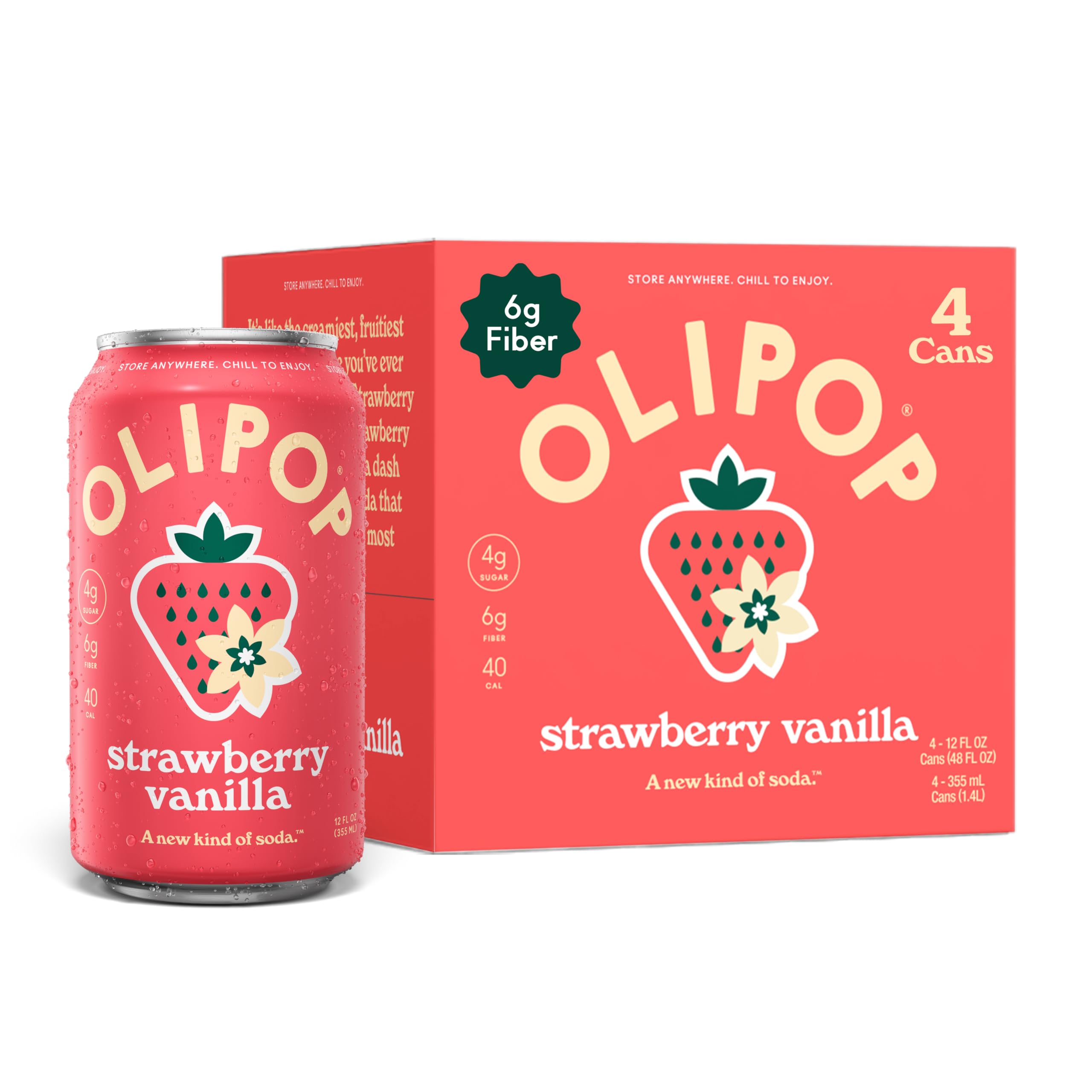 OLIPOP Prebiotic Soda Pop, Strawberry Vanilla, Prebiotics
