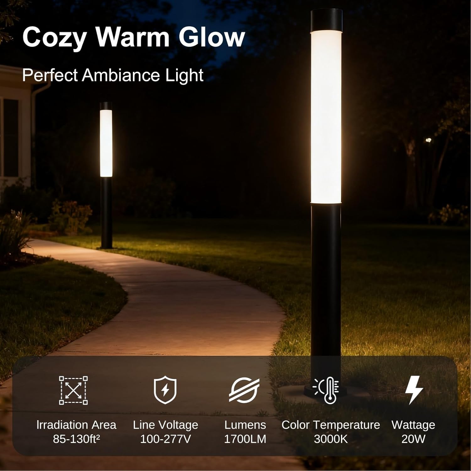SkyGlow 71" Lamp Post Light, 120V Line Voltage Aluminum LED IP55 Waterproof Outdoor Landscape Bollard Lights Modern Curb Appeal for Garden Lawn Pathway Path Patio Courtyard Driveway Decoration