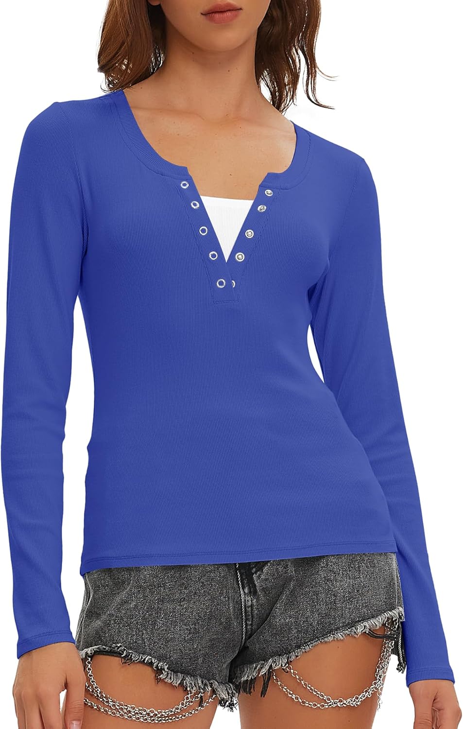 Beaully Women's Long Sleeve Henley Tops Ribbed Knit Slim Fitted Trendy T Shirt Basic Tees Layer 2026 Spring Fashion Outfits - Image 5