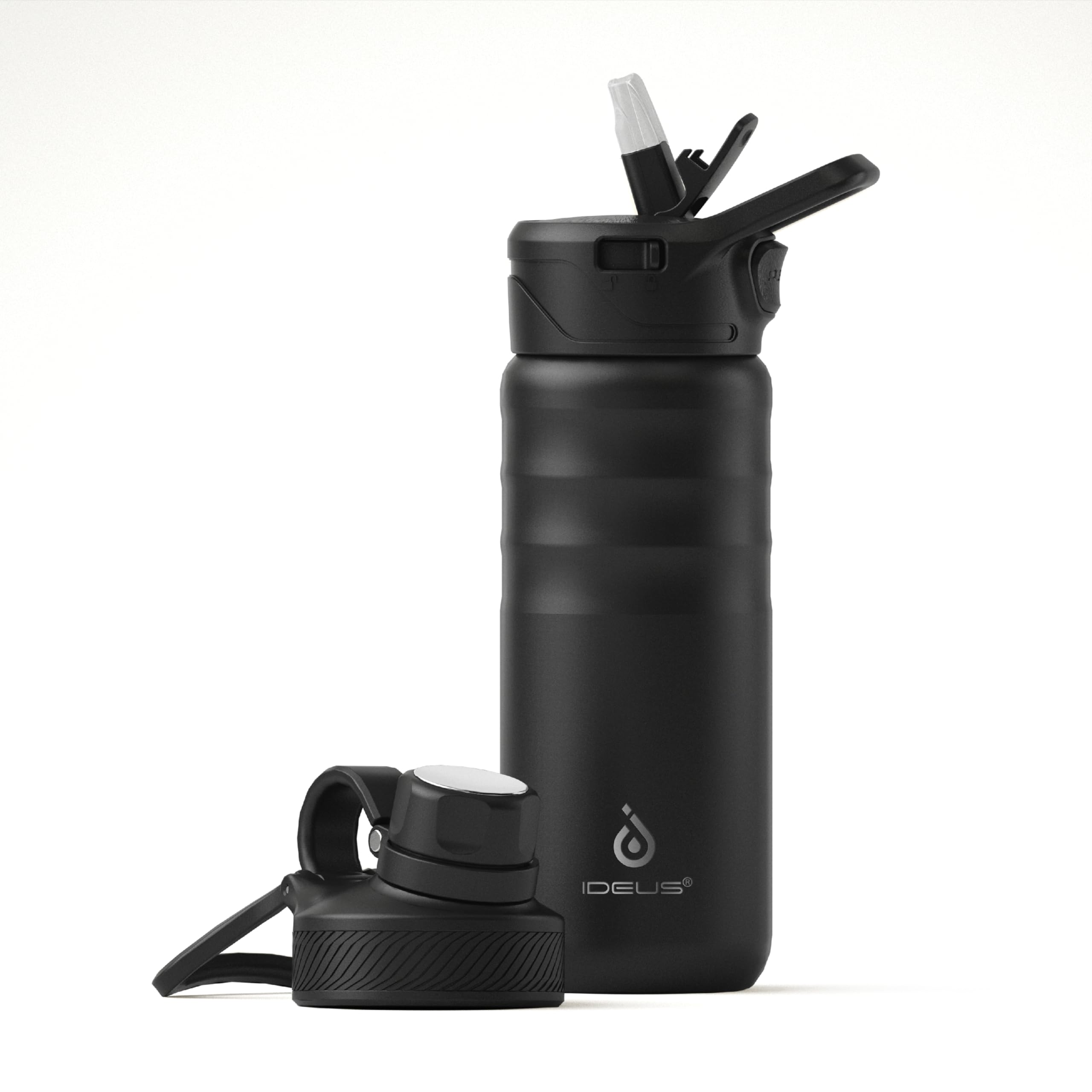 IDEUS Vacuum Insulated Water Bottle 540ml/18oz, Leak-Proof Stainless Steel Water Bottle, Double Wall Flask, Metal Sports Canteen with 2 Lids