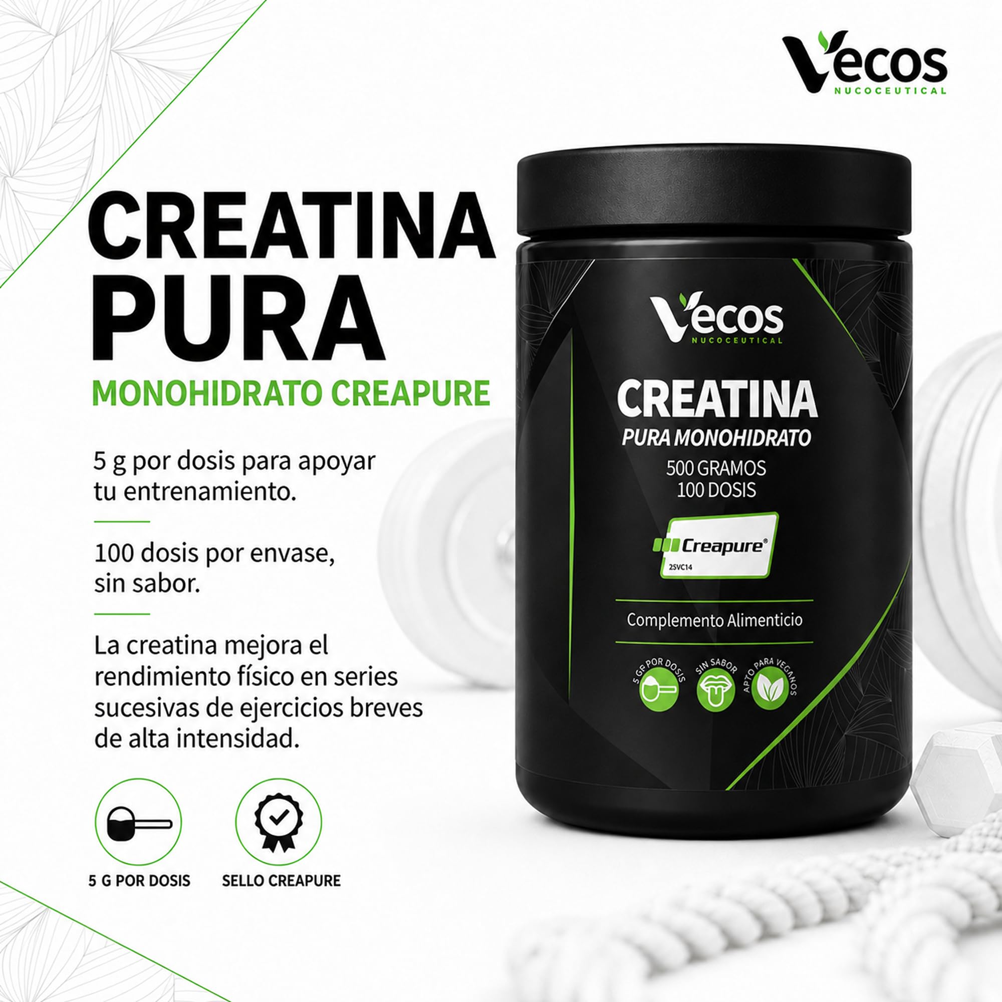 Creatina Monohidrato Creapure® – Polvo Micronizado 500 g sin Sabor – Alta Pureza Alemana para Máxima Fuerza, Potencia y Recuperación (500 Gramos)