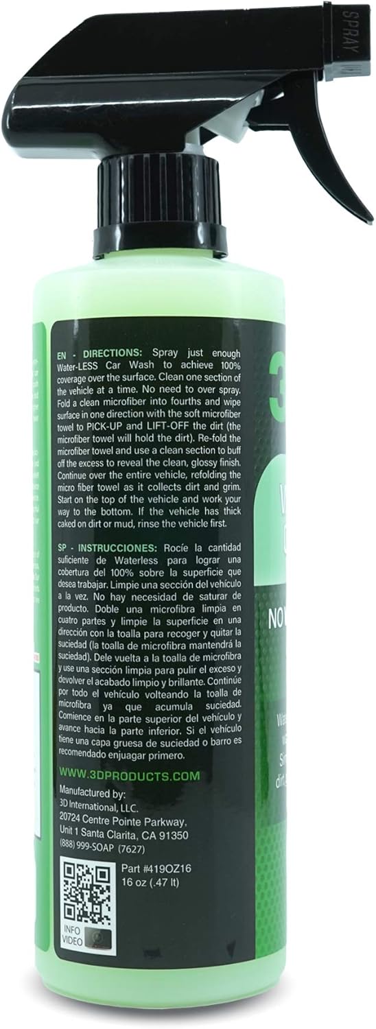 3D Waterless Car Wash - Easy Spray Waterless Detailing Spray - No Soap or Water Needed - Great on Cars, RVs, Motorcycles & Boats 1 Gallon : Automotive