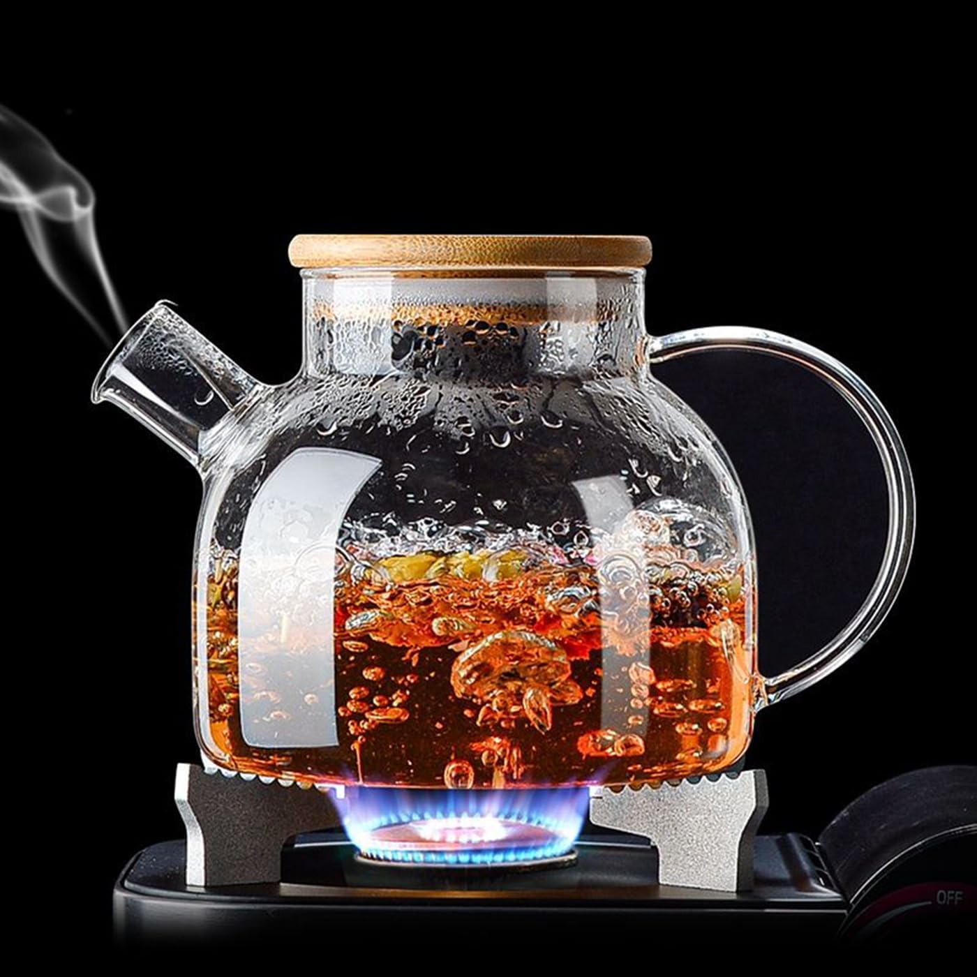 SHUWEICAO Glass Teapot,18.6oz/550ml Glass Tea Kettle With Wooden Handle,Stovetop