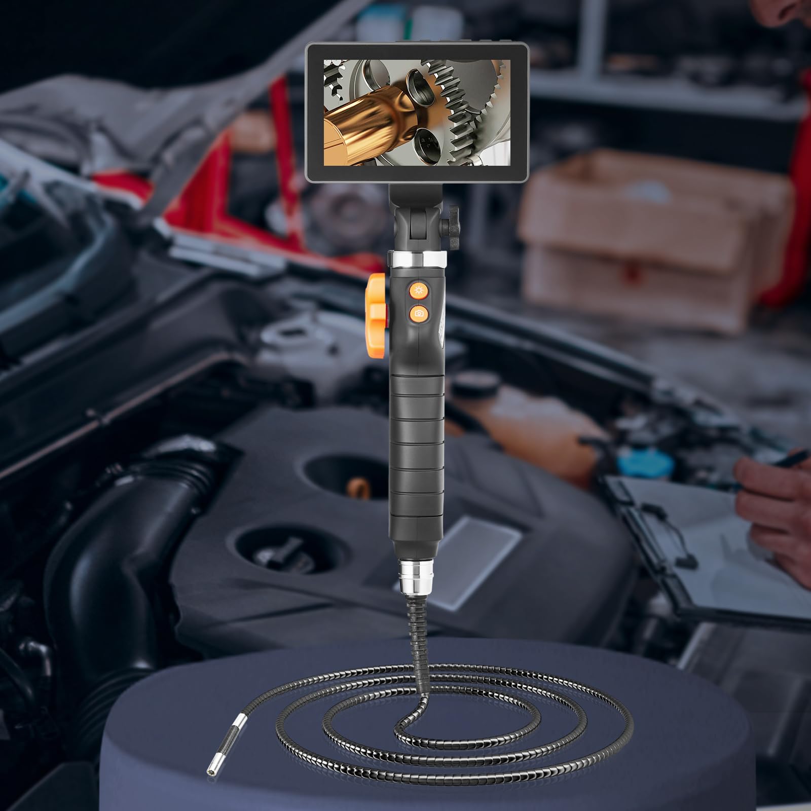 VEVOR Endoscope Articulé Bidirectionnel 180° Caméra Endoscopique Objectif 6,4 mm Écran IPS LED Zoom 8X Câble 1,5 m Carte 32 Go Étanche IP67 pour Inspection Automobile Vidange Canalisation Plomberie