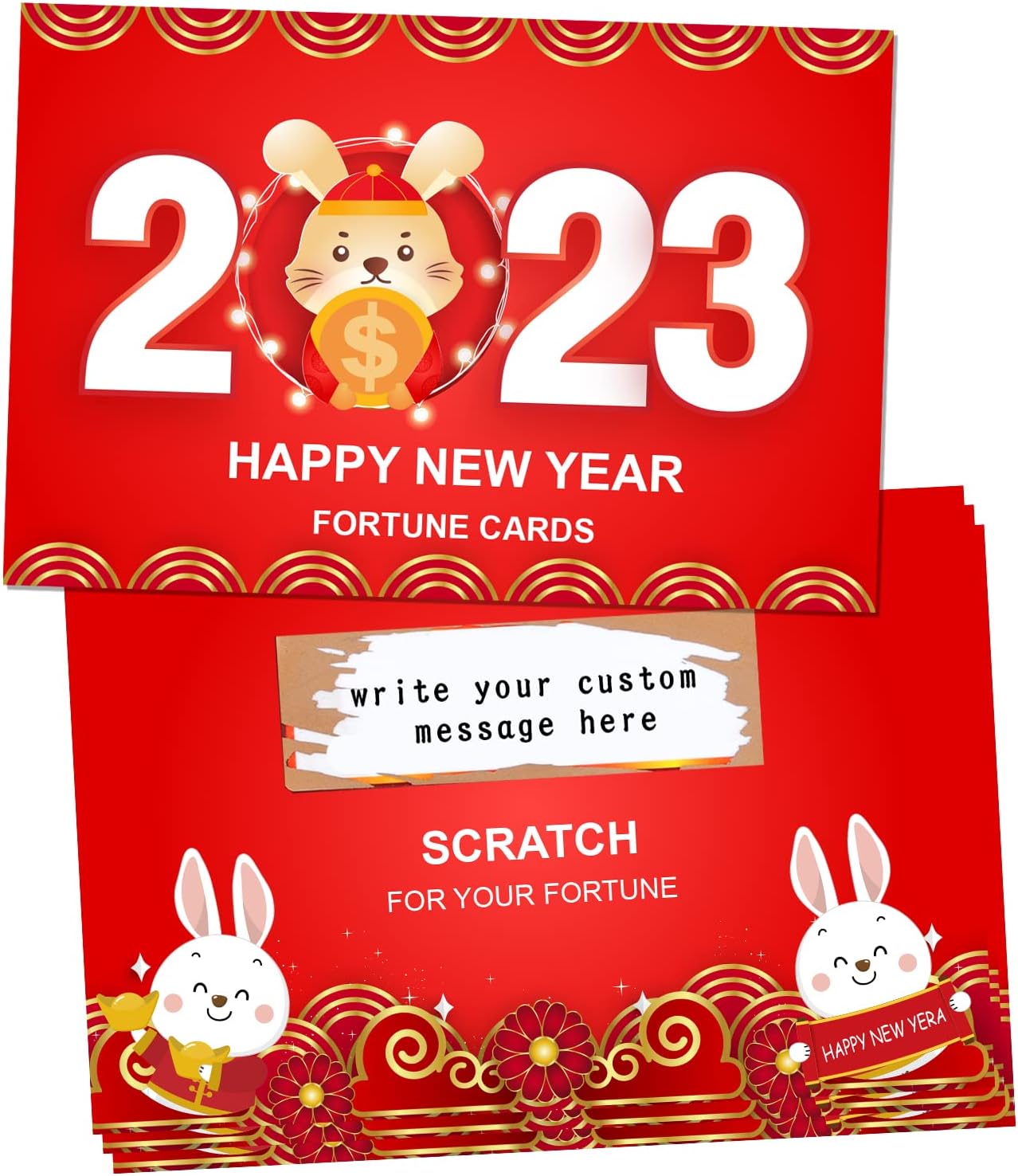 HOMPAY30 Count Chinese New Year 2023 Scratch Off Card Game - Year of The Rabbit Fortune Cards - Fun Activity for Lunar New Year, Happy Chinese New Year's Celebration Party, (Cartoon Rabbit)