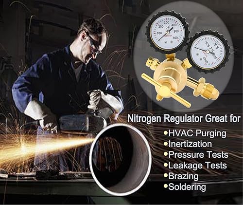 Miniatura 3 de Regulador de Nitrógeno 0-600PSI CGA580 Entrada, Conexión de Salida de Llama Macho de 1/4 Pulgada, Manija de Servicio Pesado, Válvula de Alivio