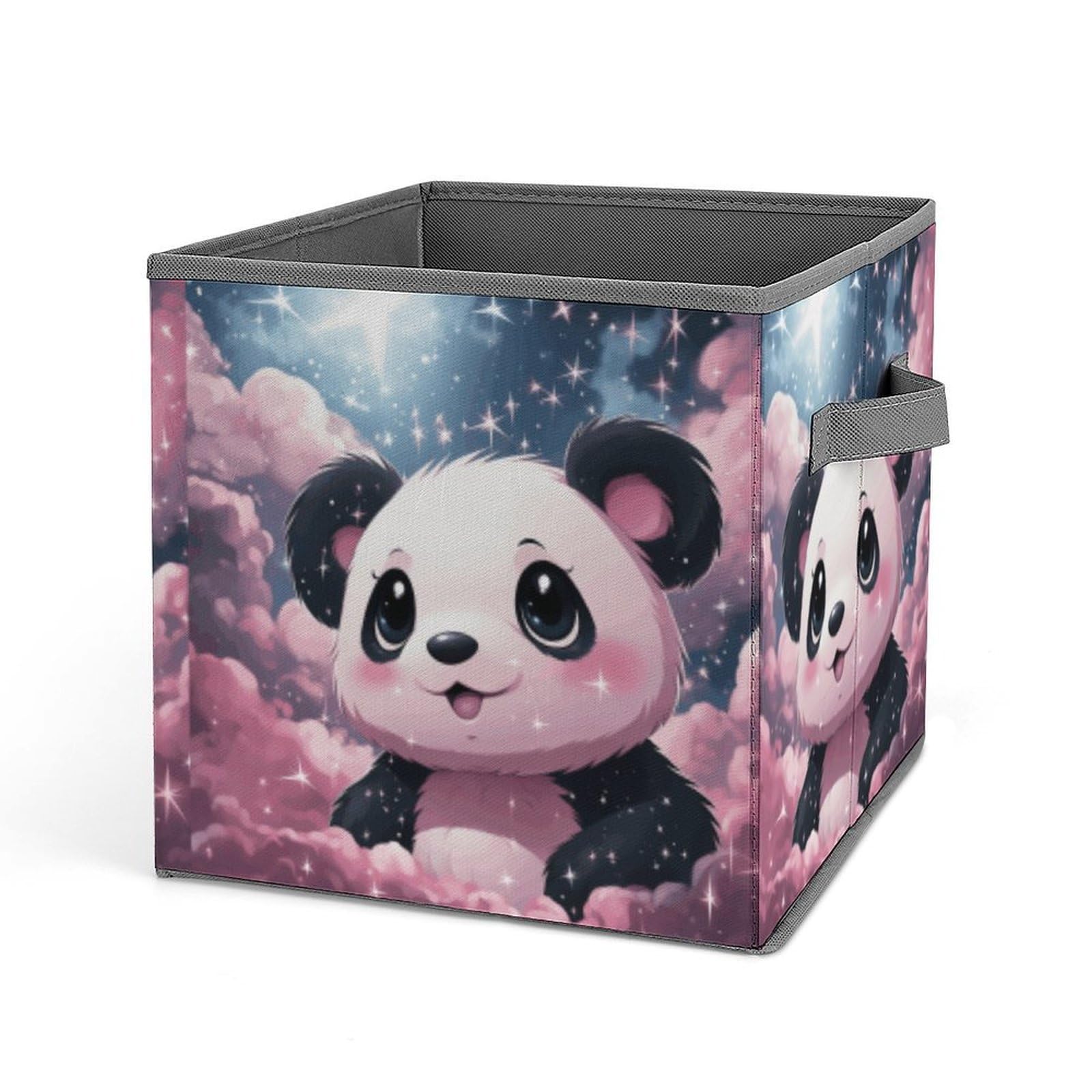 VstaDank Pink Panda Storage Bin Collapsible Storage Cubes Organizer Oxford Cloth Storage Box with Dual Handles Large Stackable Closet Storage Bins for Sheets Hat Sweater