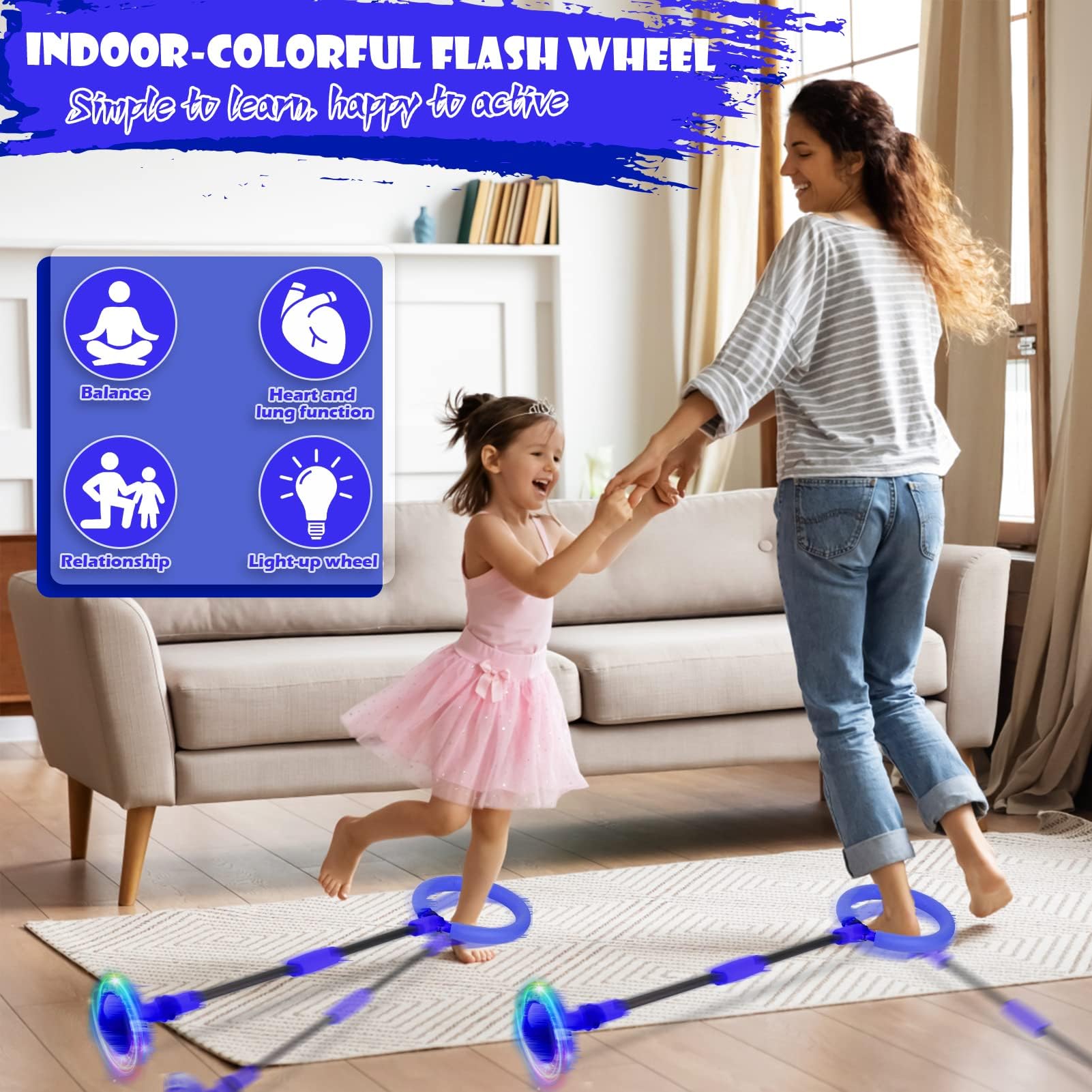 Boule de saut clignotante pliable pour enfants et adultes, jouet de sport de plein air bleu