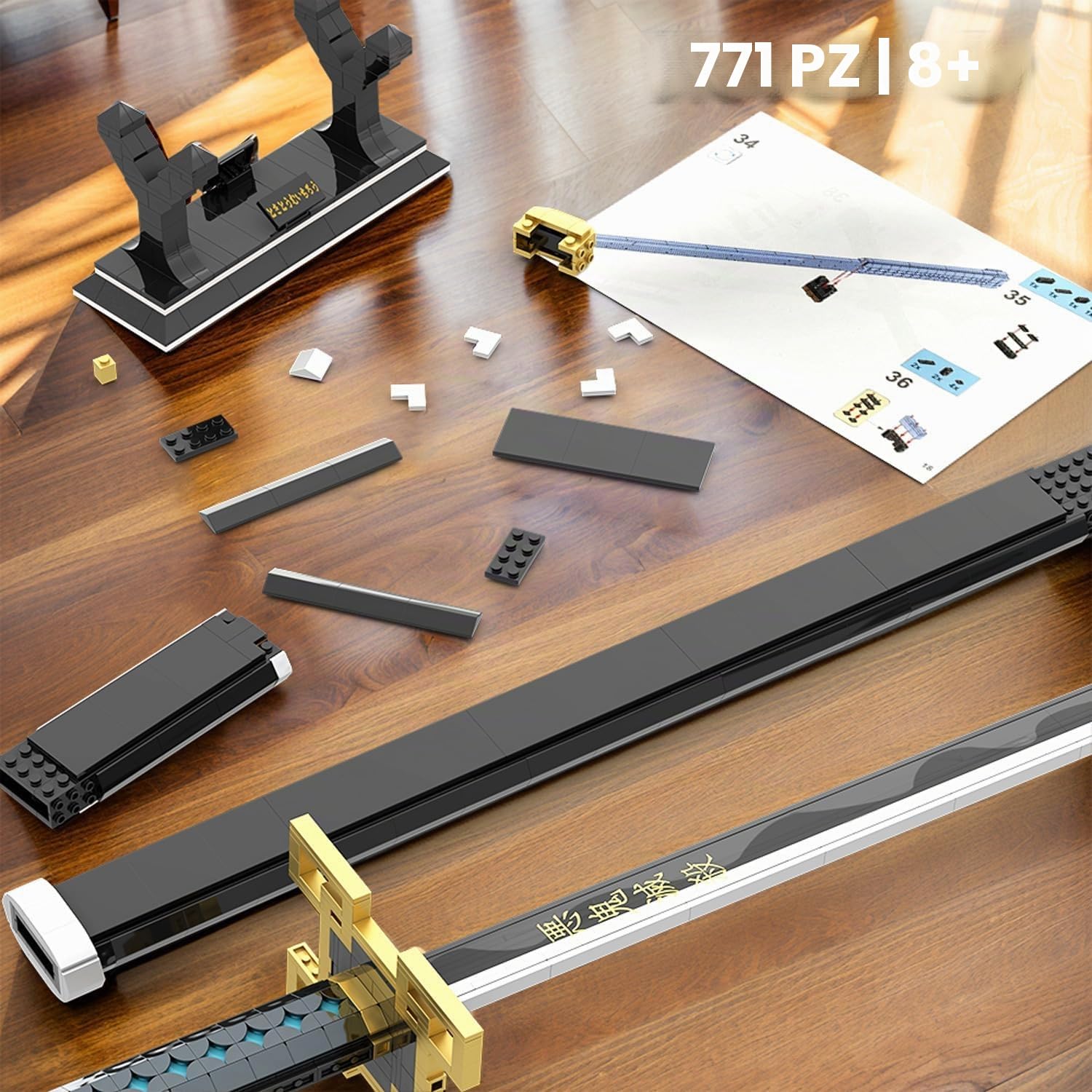Katana Demon Slayer Set da Costruzione, 100 cm Tokito Muichiro Spada Demon Slayer con Fodero e Supporto, Cosplay Animation, Anime Fans da Collezione Idee Regalo per Bambini e Adulti (771 Pezzi)