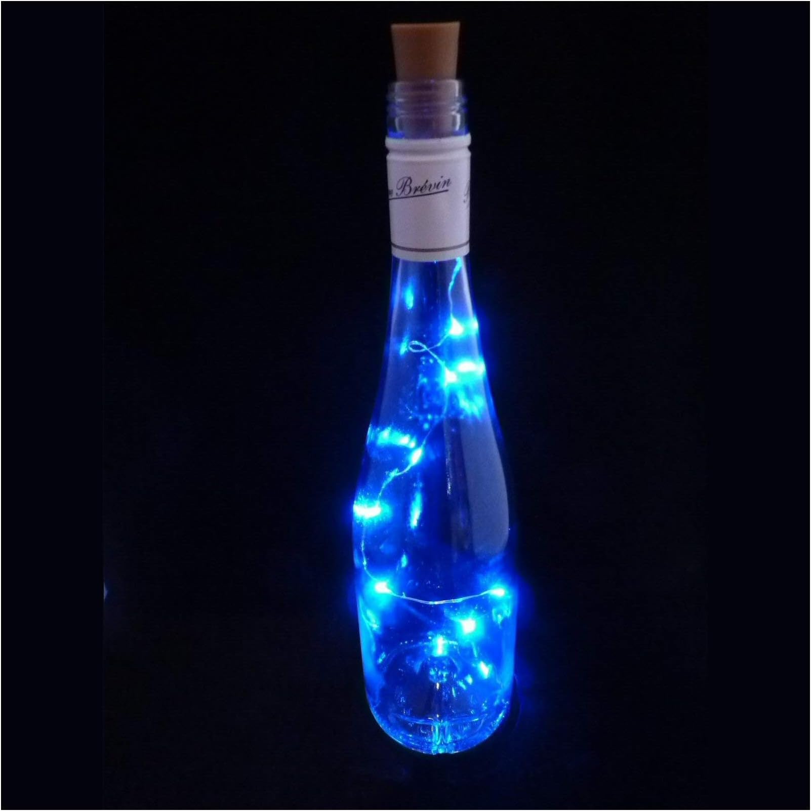 Aqua Crystal LED Cork with 10 Lights on a String with Bottle Stopper, Lamp, Light, Wedding, Event - Blue *Bottle NOT Included*