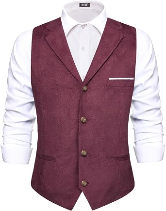 Hi-Tie Mens Suede Leather Vest Western Cowboy Vest Fit Casual Waistcoat