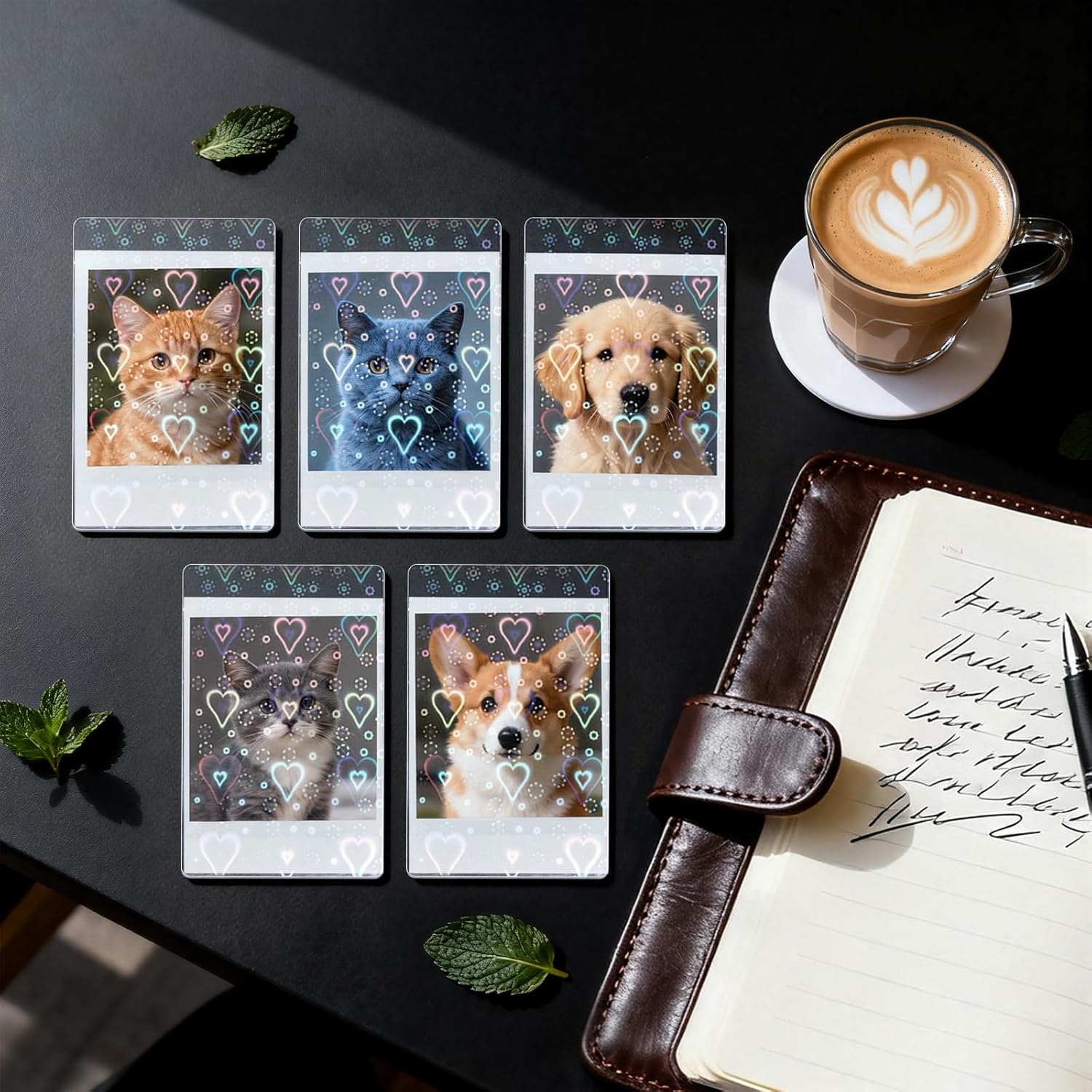 100Pcs Photocard Sleeves, Heart Laser Flashing Holographic Card Sleeves, 200 Microns Ultra-Thick Photocards for Photo Cards