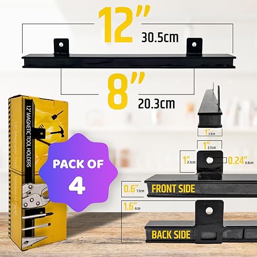Miniatura 4 de Portaherramientas magnéticos resistentes de 12 pulgadas (paquete de 4  48 pulgadas en total)  Fuerza de tracción magnética extremadamente potente