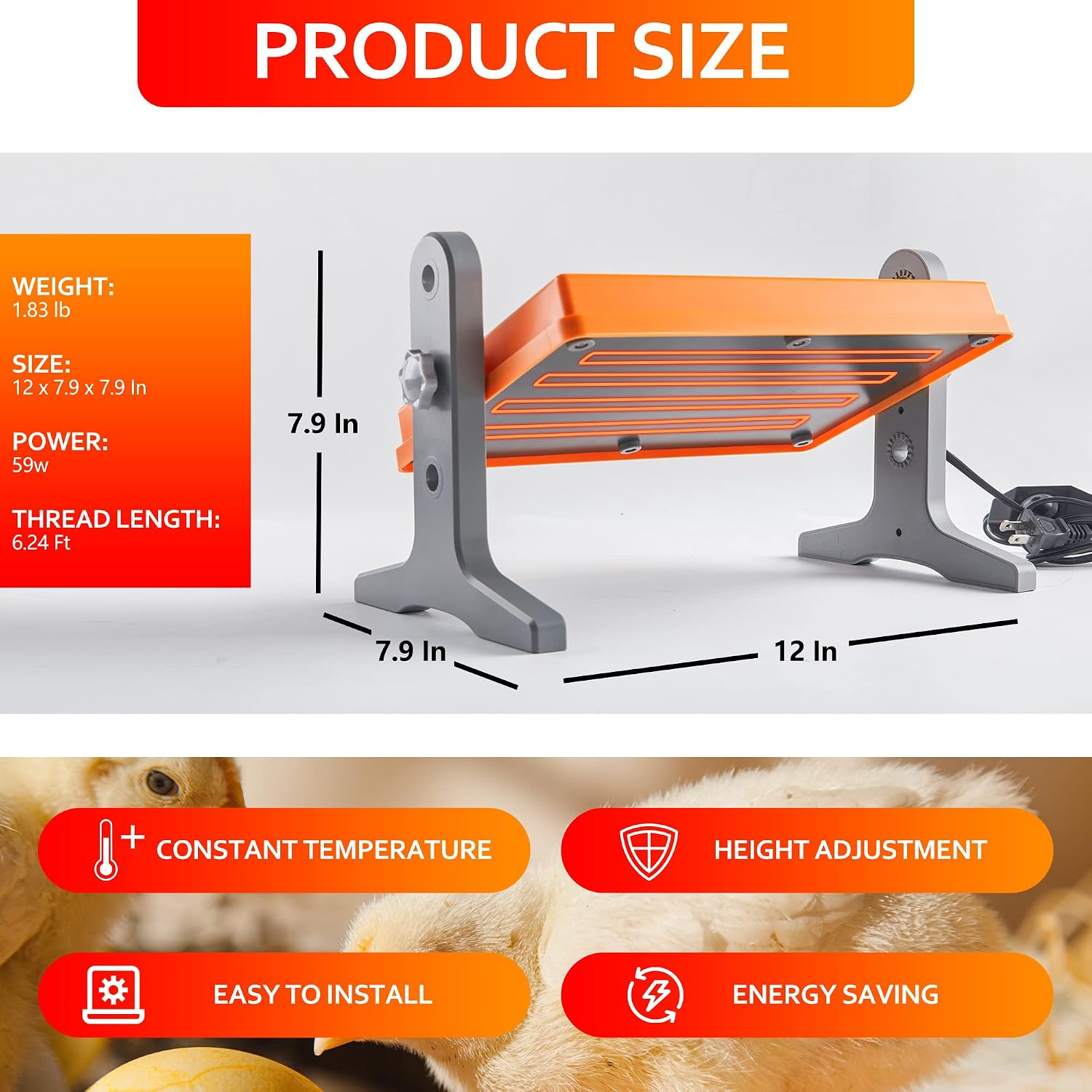 Fuzzy-Bird (12''*8'') Height Angle Adjustable Chick Brooder, Upgraded Pet and Poultry Heating Plate, Holds 10 Chicks, Heater Heating Plate for Hatching Ducks, Chicks and Birds - 59 Watts