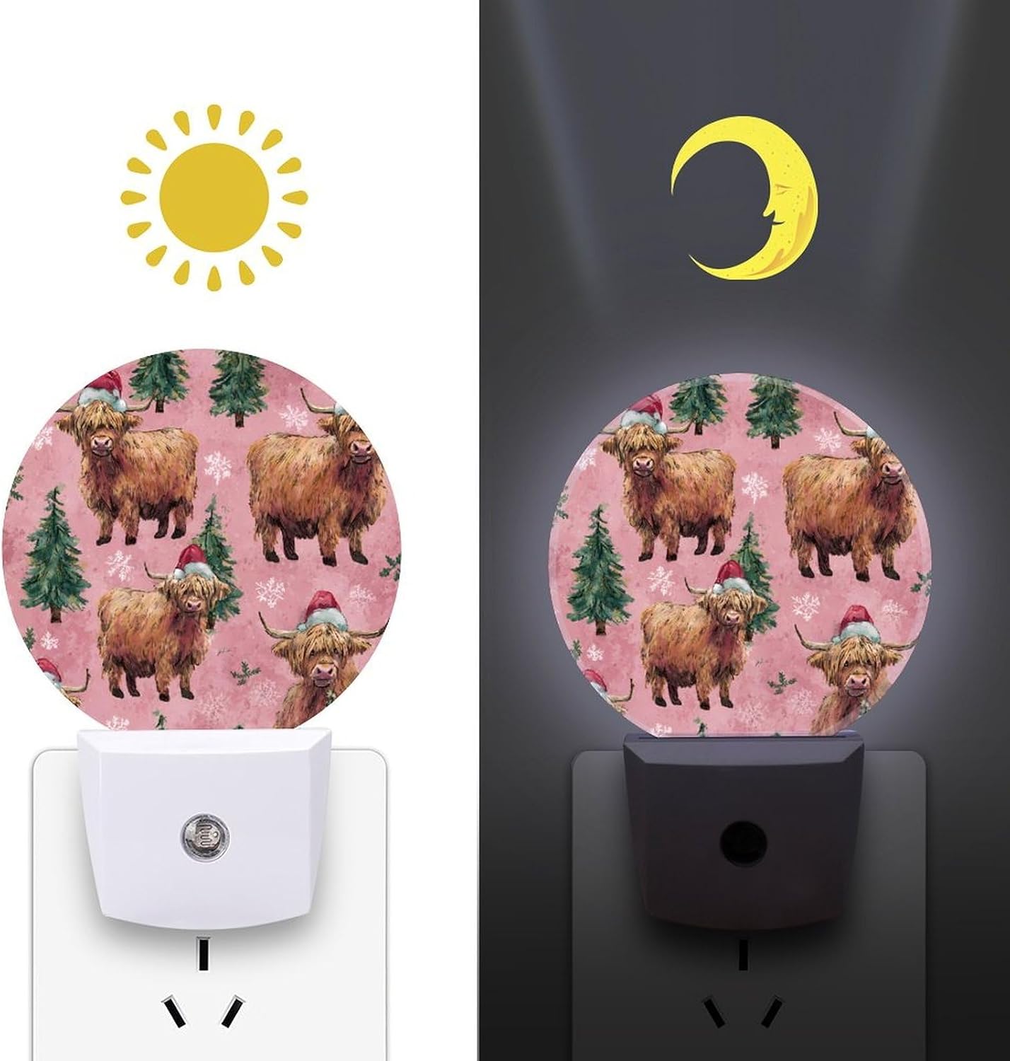 Highland Cows Santa Hats Christmas Night Light LED Night Lights Plug Into Wall 11.2x5x7.5cm image 3