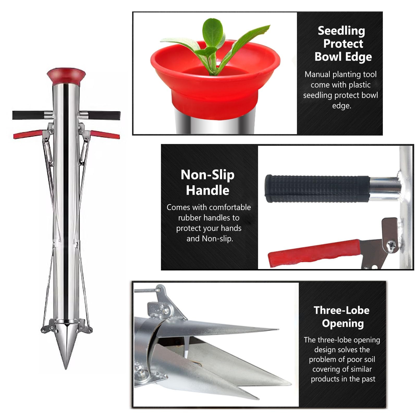 Fioriera manuale per bulbi da giardino con manico antiscivolo, fioriera semiautomatica durevole e resistente alla ruggine, per patate, zucche, peperoni per piantare ad alta efficacia (dimensioni: