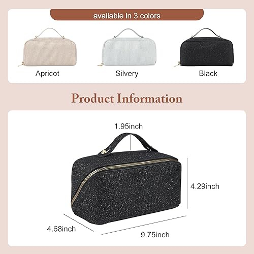Vista 14 de KEYPOWER Bolsa de cosméticos de lentejuelas con purpurina de gran capacidad, bolsa de maquillaje de viaje, bolsa de aseo portátil brillante