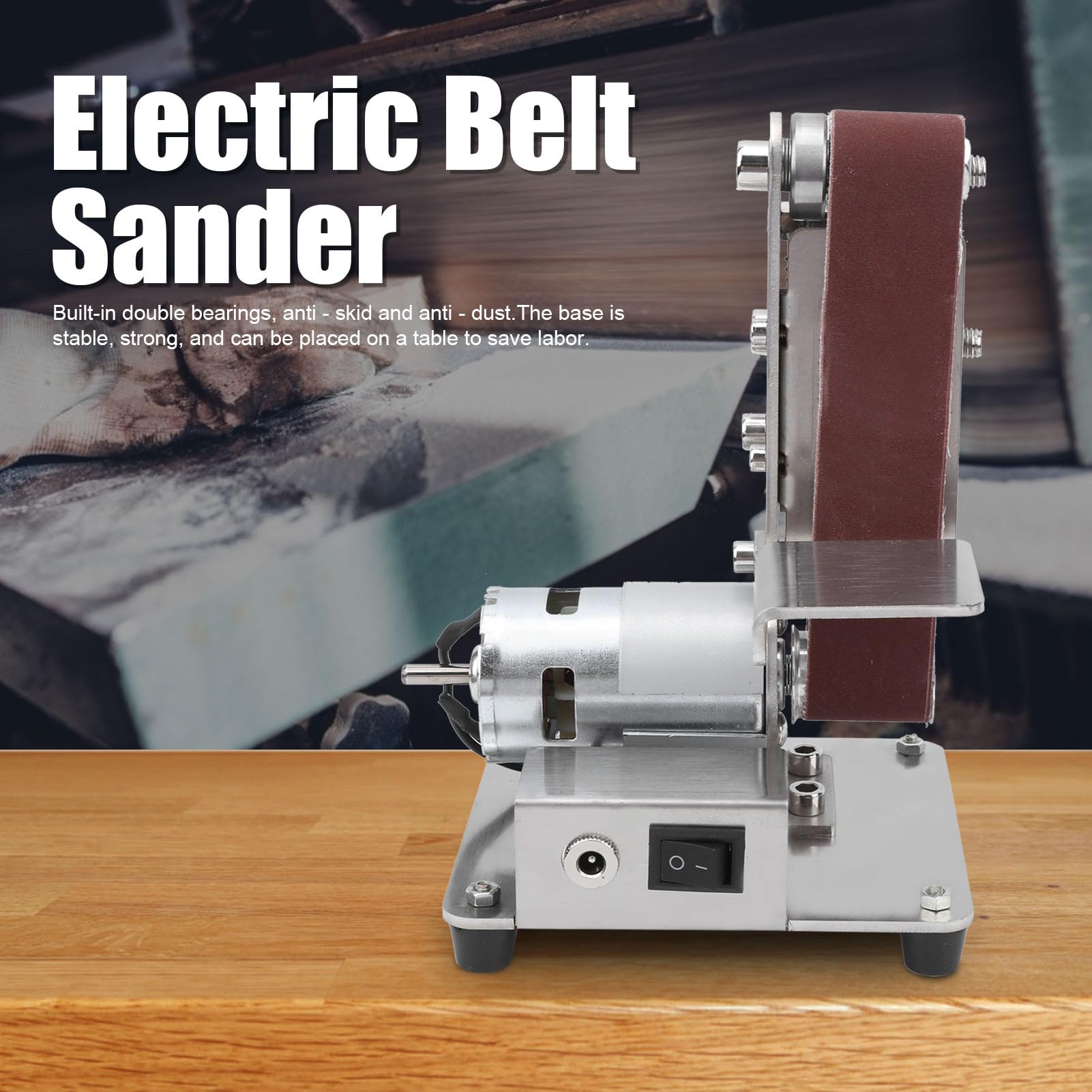 Bandschuurmachine, mini-schuurmachine, set met 10 schuurbanden, 25 x 330 mm en polijstschijf, 150 W, 775 motor, polijstmachines, 7 versnellingen, riemschuurmachine
