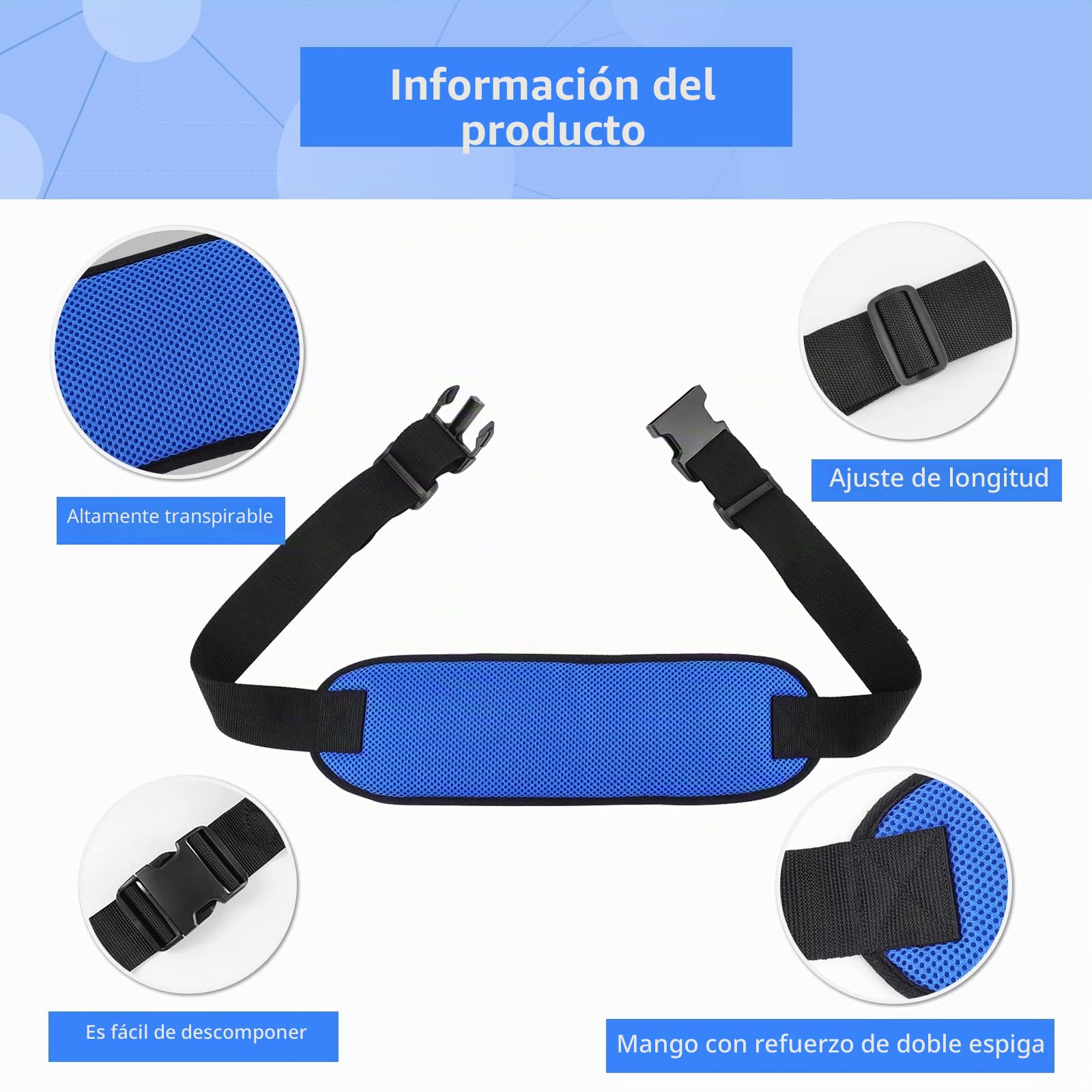 LOSCHEN Cinturón de seguridad para silla de ruedas, antideslizante, silla gruesa, área abdominal, ajustable, antideslizante, con hebilla para personas mayores, personas mayores (azul)