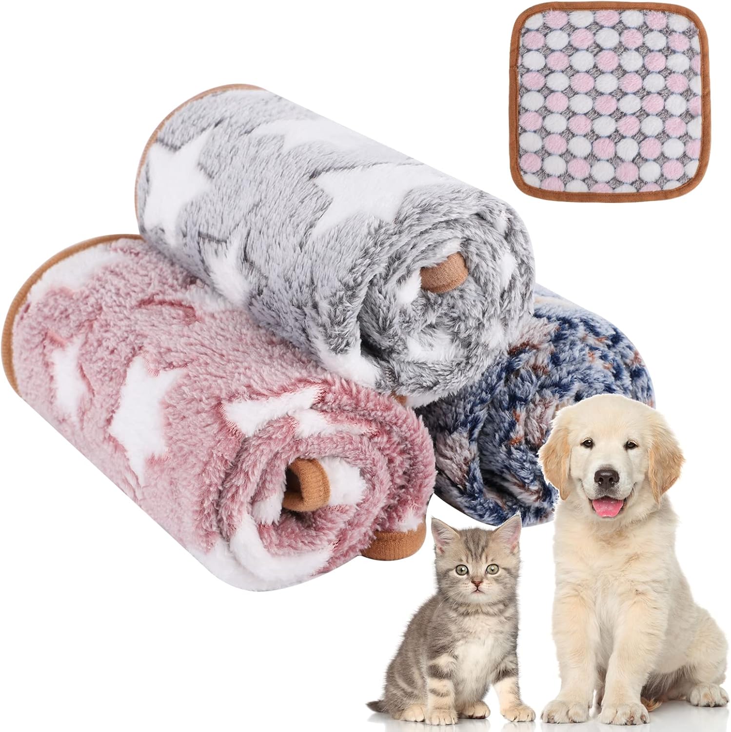 4 mantas para perros, 40 x 60 cm y 20 x 20 cm, suaves y cálidas, de forro polar para mascotas, lavables, para perros pequeños, medianos y grandes