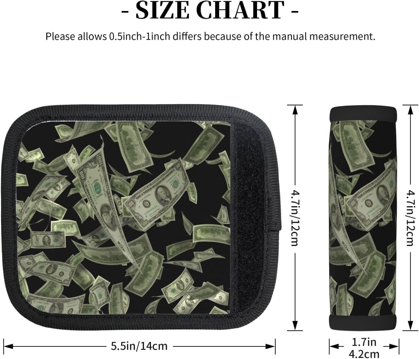 Dollar Sign Money Print 2 Pack Luggage Handle Wrap for Suitcase, Comfort Soft Handle Covers, Luggage Accessories
