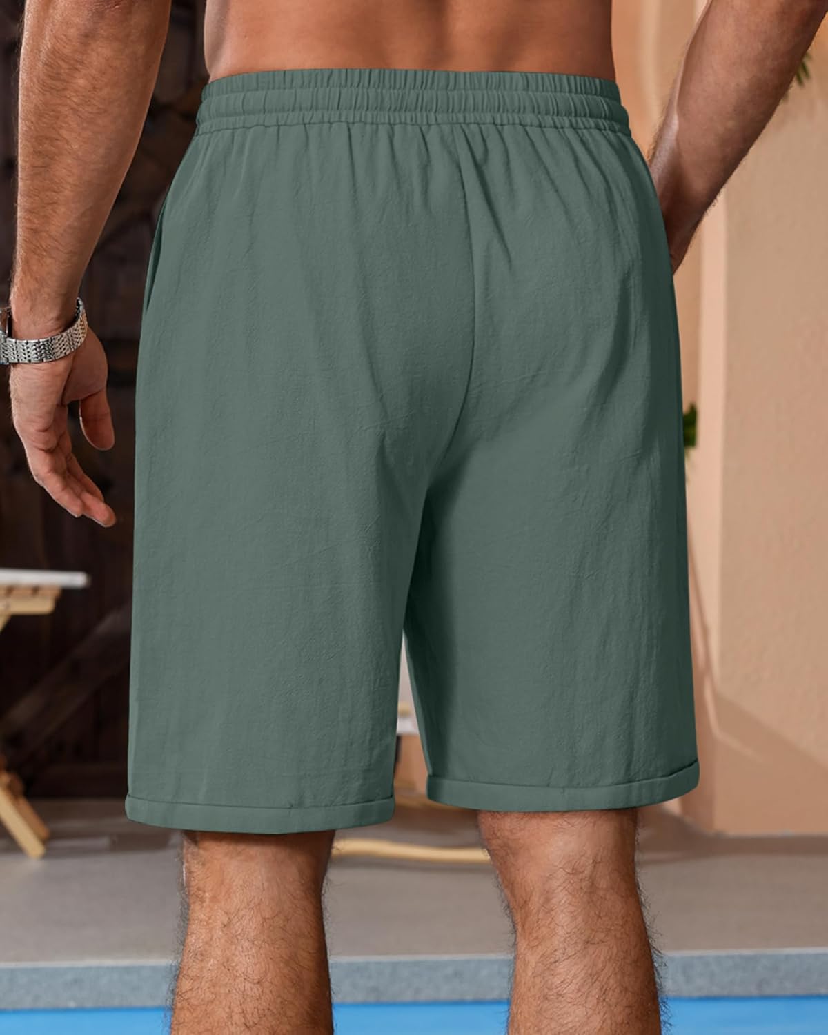 Ficerd 2 Pack Men's Linen Shorts Casual Elastic Waist Drawstring Stretch Summer Beach Vacation Wear with Pockets - Image 6