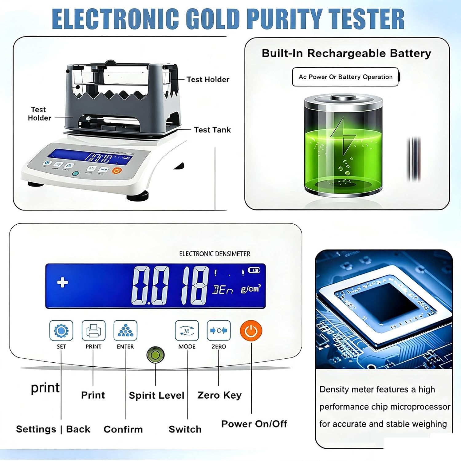 Commercial Gold Purity Content Detector(300g -0.01g /0.005g), Clear LCD Display + Wind Shield, Quick Results -for Ornaments + Industry(300/0.01g)