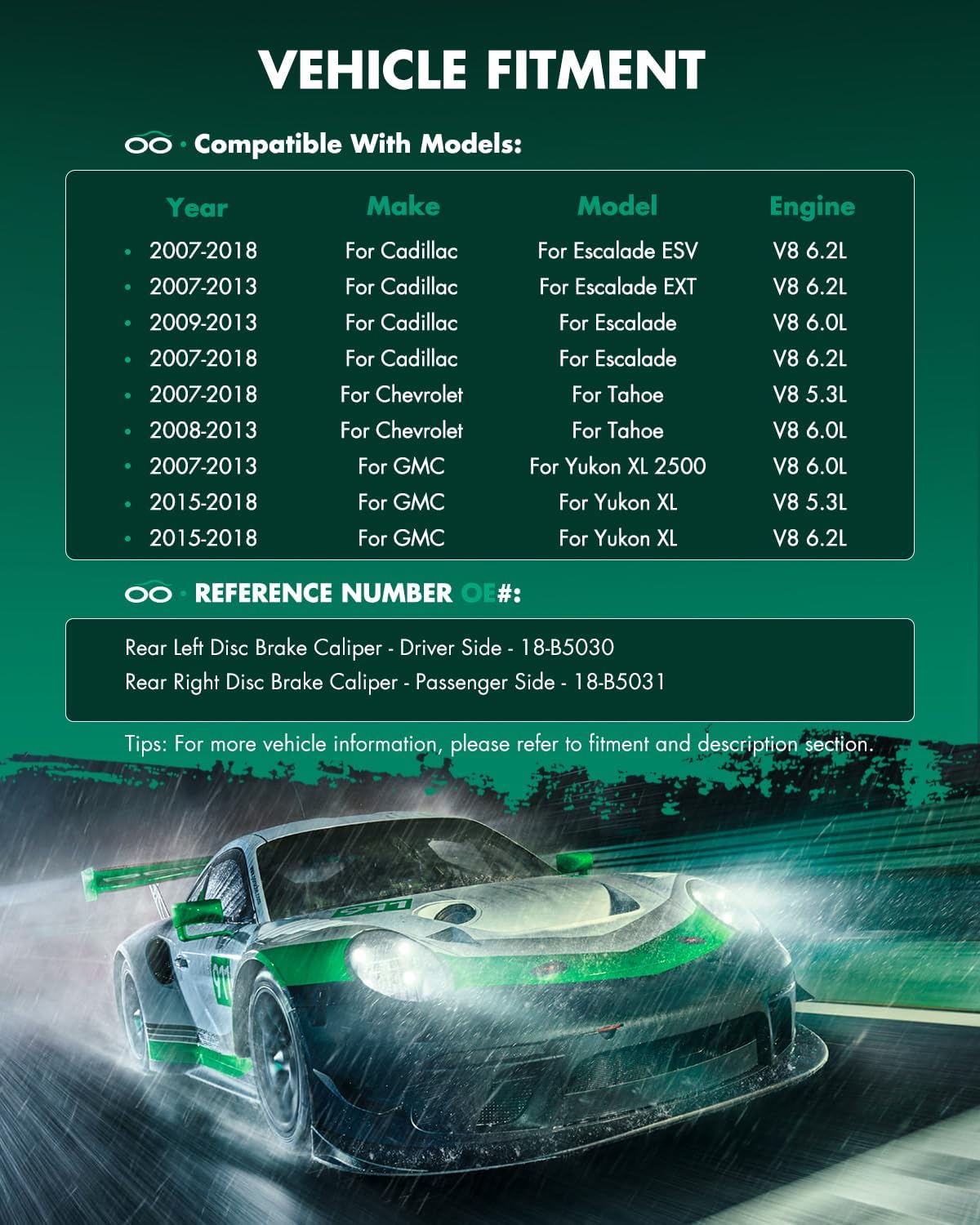 SCITOO Rear Left+Right Brake Caliper With Bracket 18-B5030 18-B5031 Fit For Cadillac Escalade,For Chevy Avalanche/Silverado 1500 / Suburban/Tahoe,For GMC Sierra/Yukon/Yukon XL