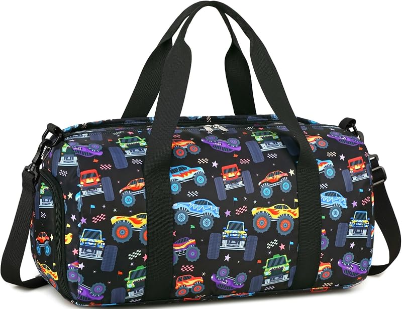 Kids Duffel Overnight Bag Boys Girls Toddler Weekender Carry-On Personalized Tote for Travel Gym Sport (A-Car)