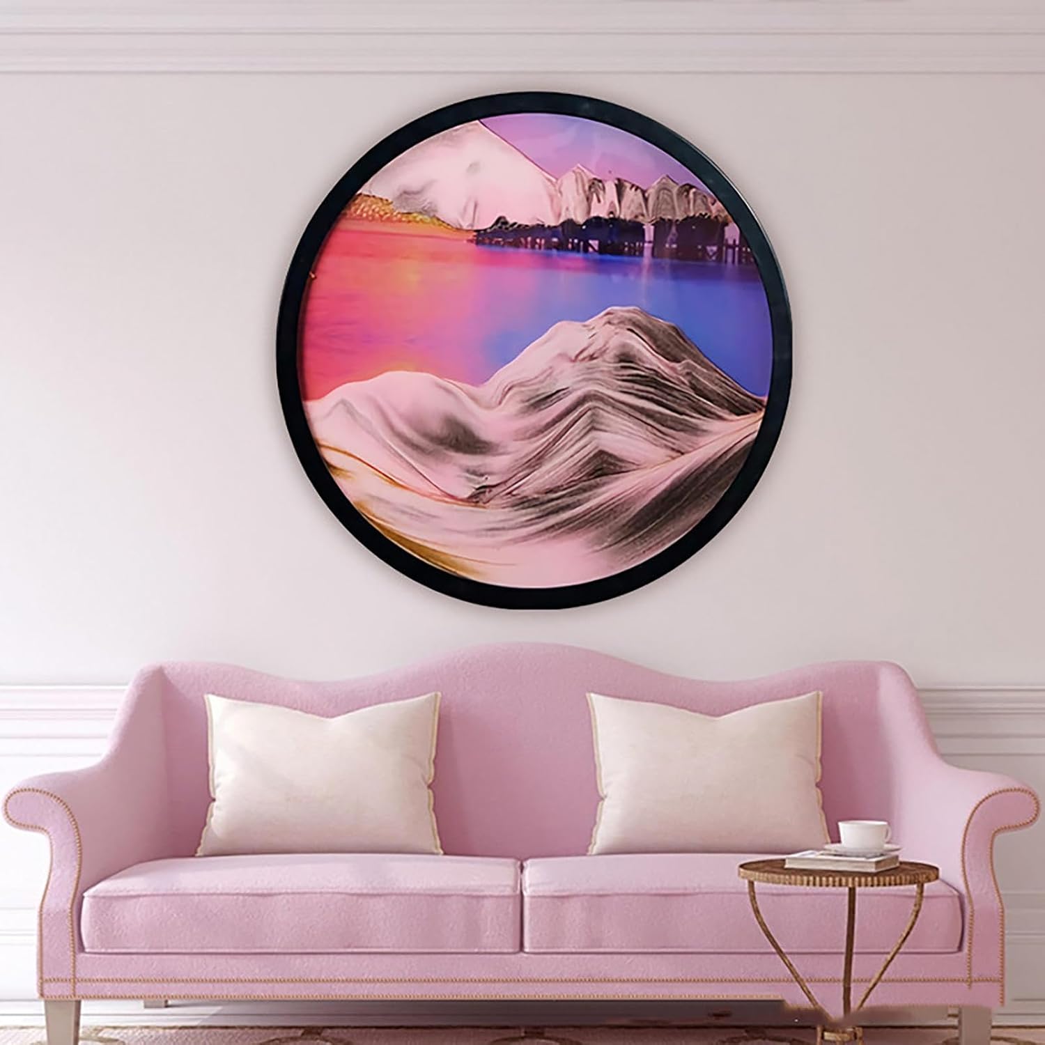 Moving Sand Art, 360 Rotate Wall Mounted, 24in/61cm, Modern, Adult, Abstract Sea Life, Tempered Glass, Solid Wood