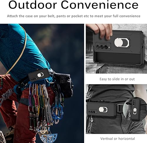 Miniatura 7 de Miimall Funda compatible con Samsung Galaxy Z Fold 3 con soporte de anillo, delgada, resistente, plegable, todo incluido, con clip trasero para el