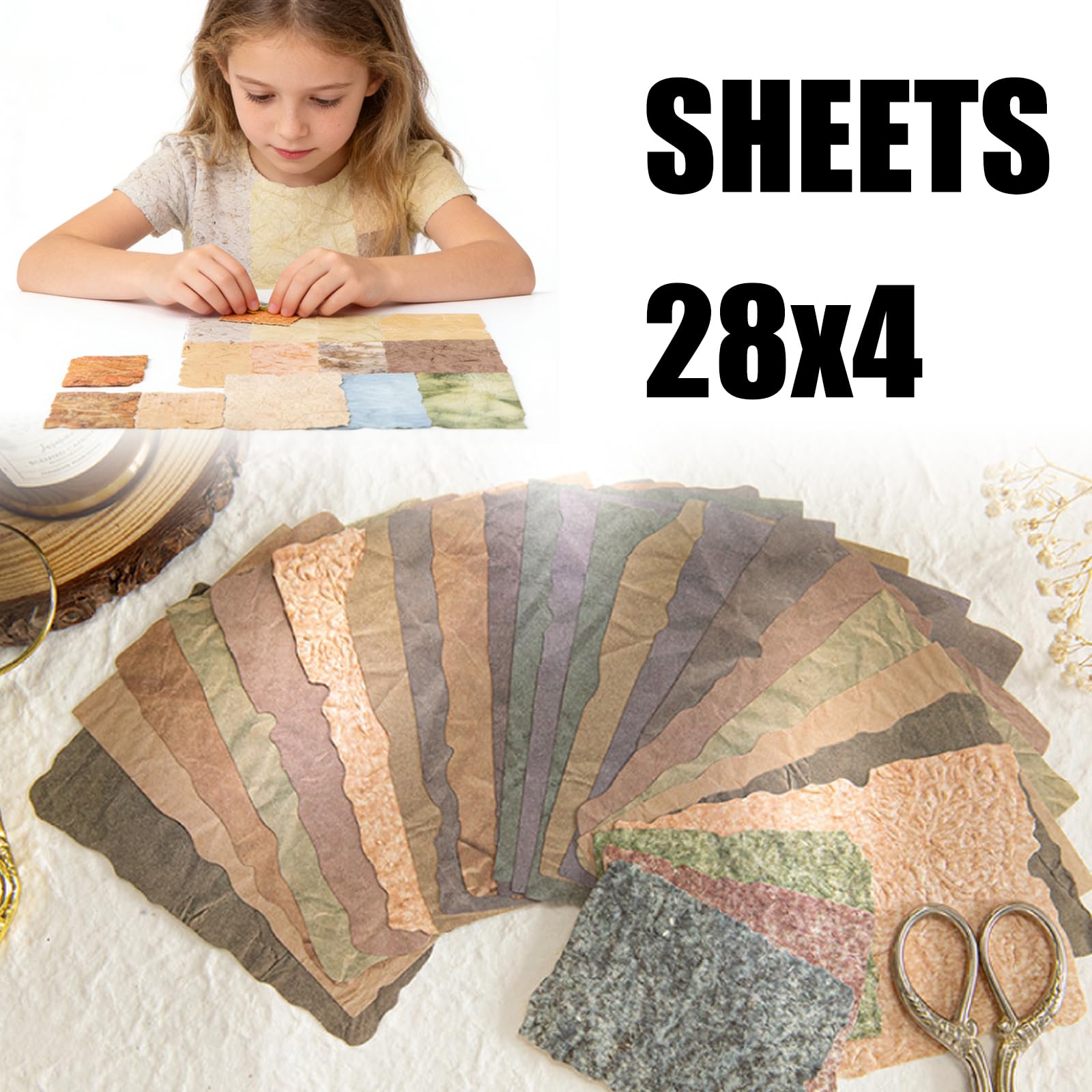 Zestaw papieru w stylu vintage, 112 sztuk, teksturowane i wytłaczane, do dzienników śmieci, tworzenia kartek, rękodzieła, kolażu mieszanych mediów