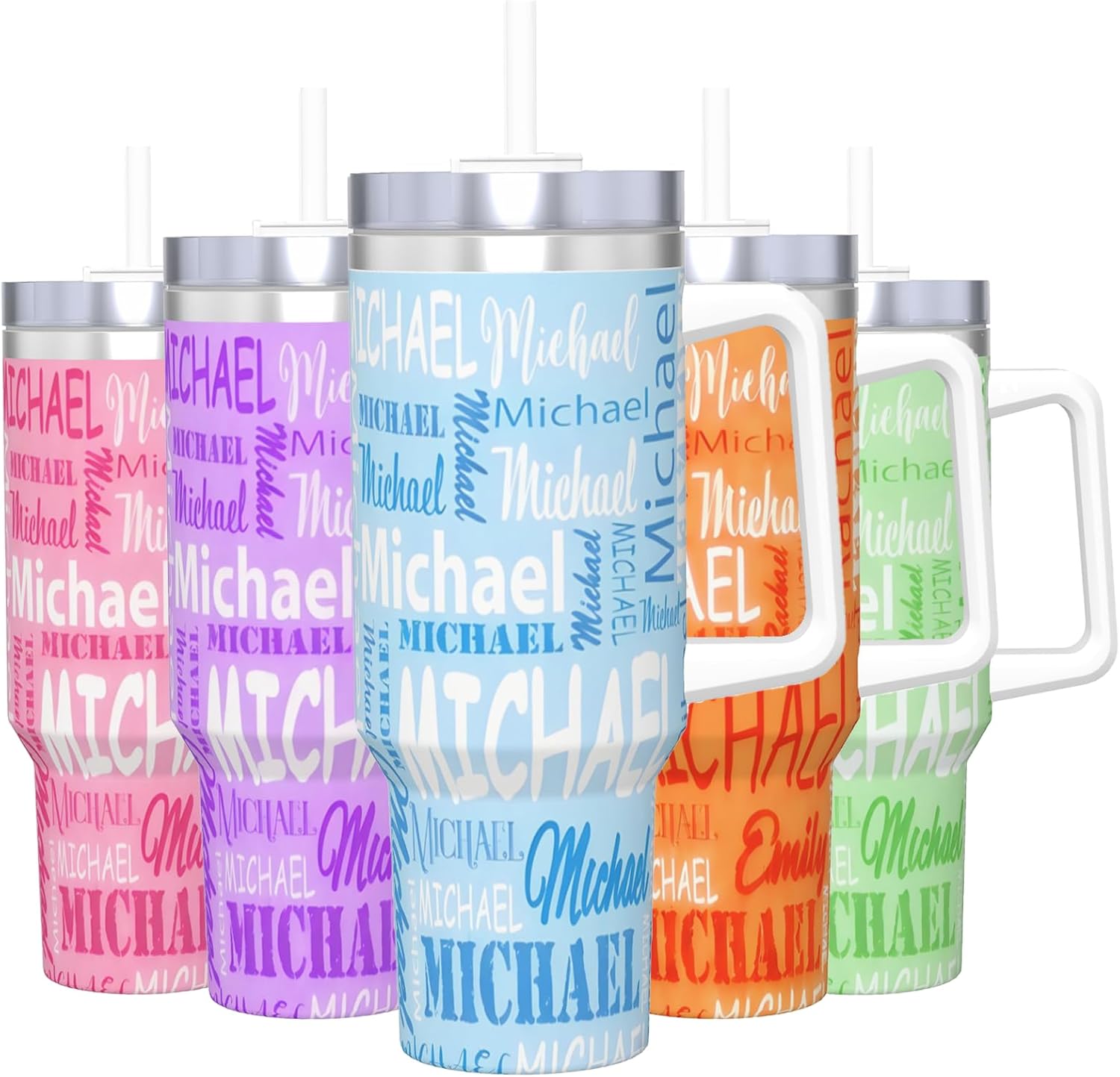 Personalized 40 Oz Tumbler with Handle and Straw,Custom Photo Cup with Text Stainless Steel Mug,Stainless Steel Travel Coffee Tumbler Birthday Gifts for Women Men