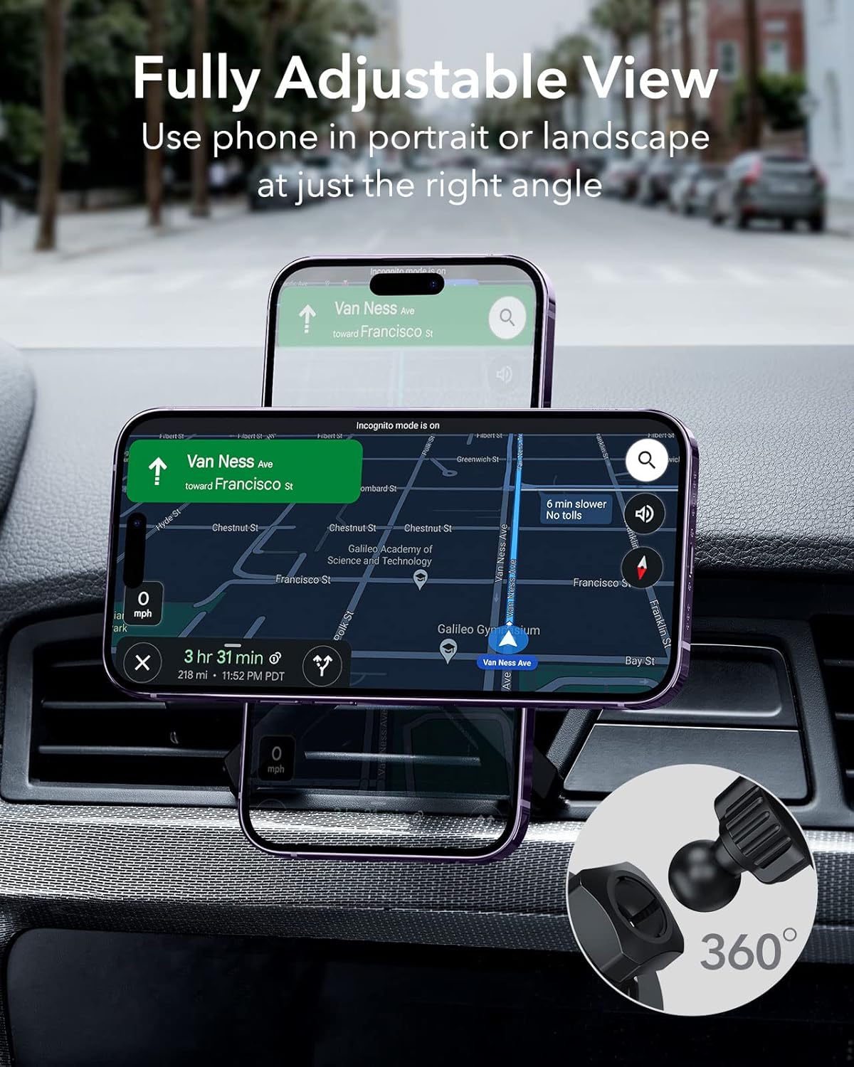 ESR for MagSafe Car Mount, Magnetic Phone Holder for Car Air Vent, Car Phone Holder Mount for iPhone 17e/17/16/16e/15/14/13/12/Samsung, All Smartphones(2 Metal Rings Included),Charging Not Supported