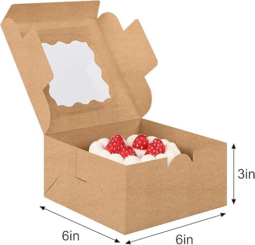 Miniatura 3 de Wei Long Cajas para pasteles de 6 x 6 x 3 pulgadas, cajas de panadería con ventana, 18 unidades, mini cajas para galletas, cajas pasteles para