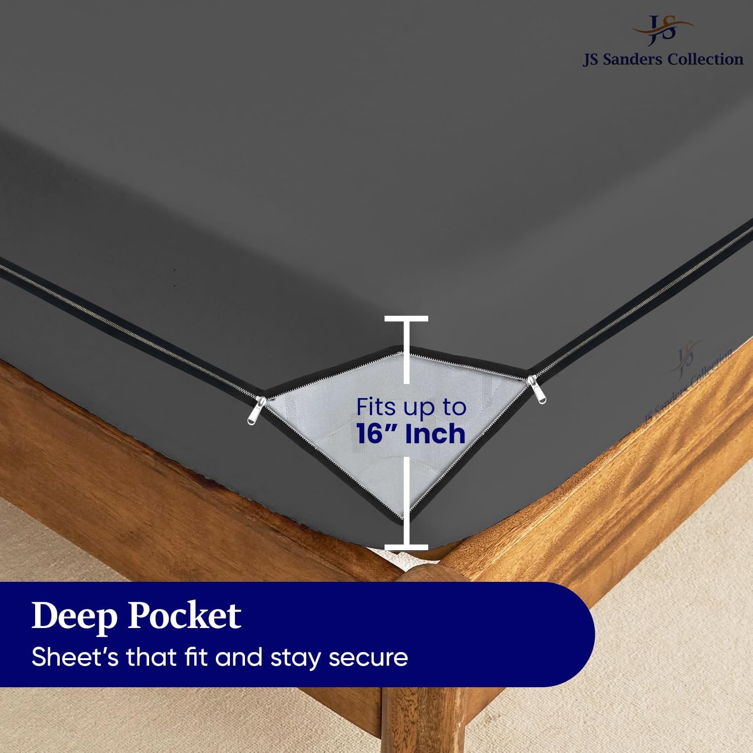 JS Sanders Zippered Mattress Protector Queen Size – Soft 100% Egyptian Cotton, 600 Thread Count Deep Pocket Fitted Sheet Encasement Cover for Bed Breathable, 12-16 Inch Fit, Dark Grey 60x80