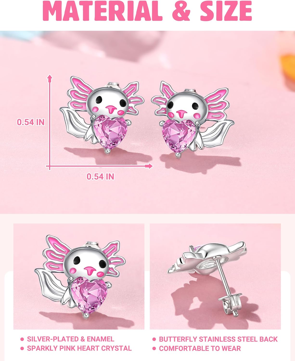I Love You A-LOTL - Cute Axolotl Stud Earrings Christmas Valentines Birthday Gifts for Granddaughter Niece - Image 4