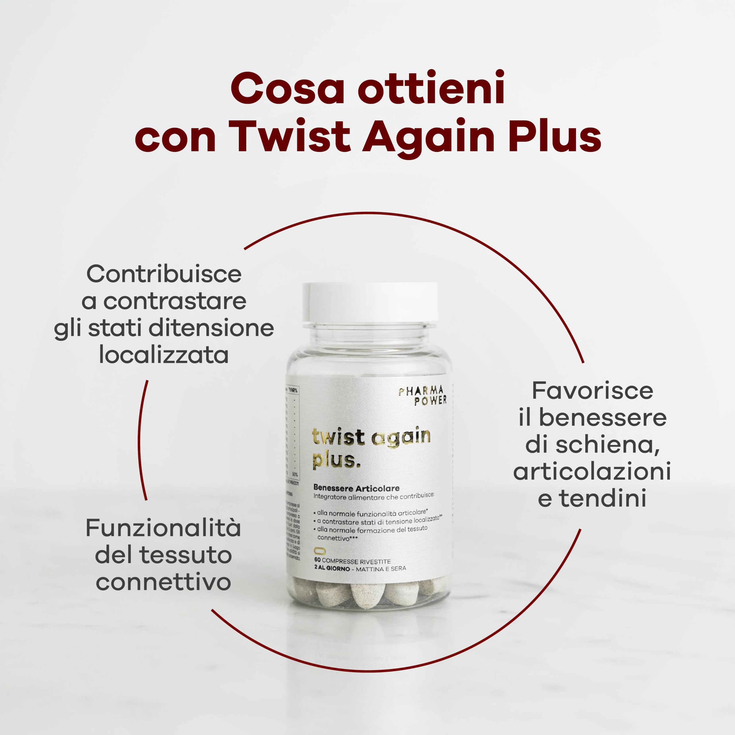 PharmaPower Twist Again Plus Integratore Articolazioni, Utile per Dolori Articolari, Muscolari, Elasticità Cartilagini e Funzionalità Ossa, Senza Glutine e Senza Lattosio, 60 Compresse